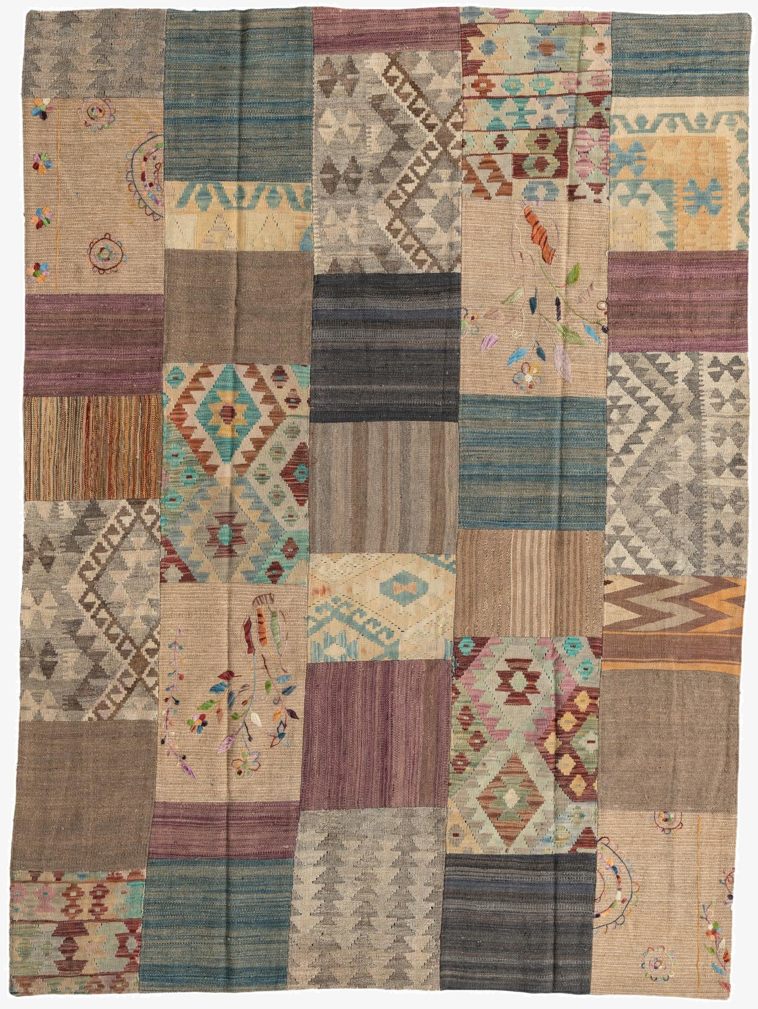  6' x 8' 2  Hand Woven Kilim Patchwork Wool Rug