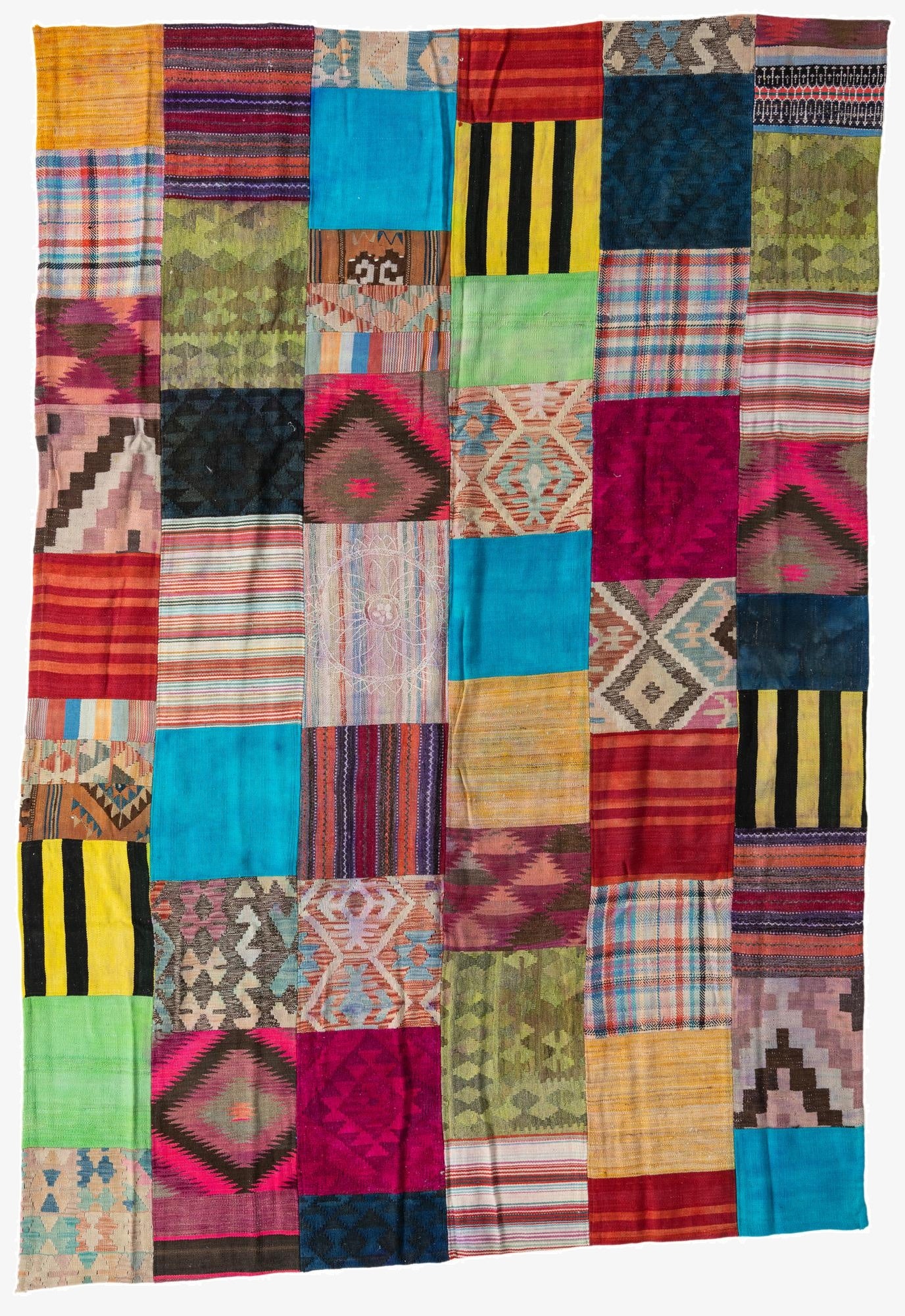  6' 10 x 9' 10  Hand Woven Kilim Patchwork Wool Rug