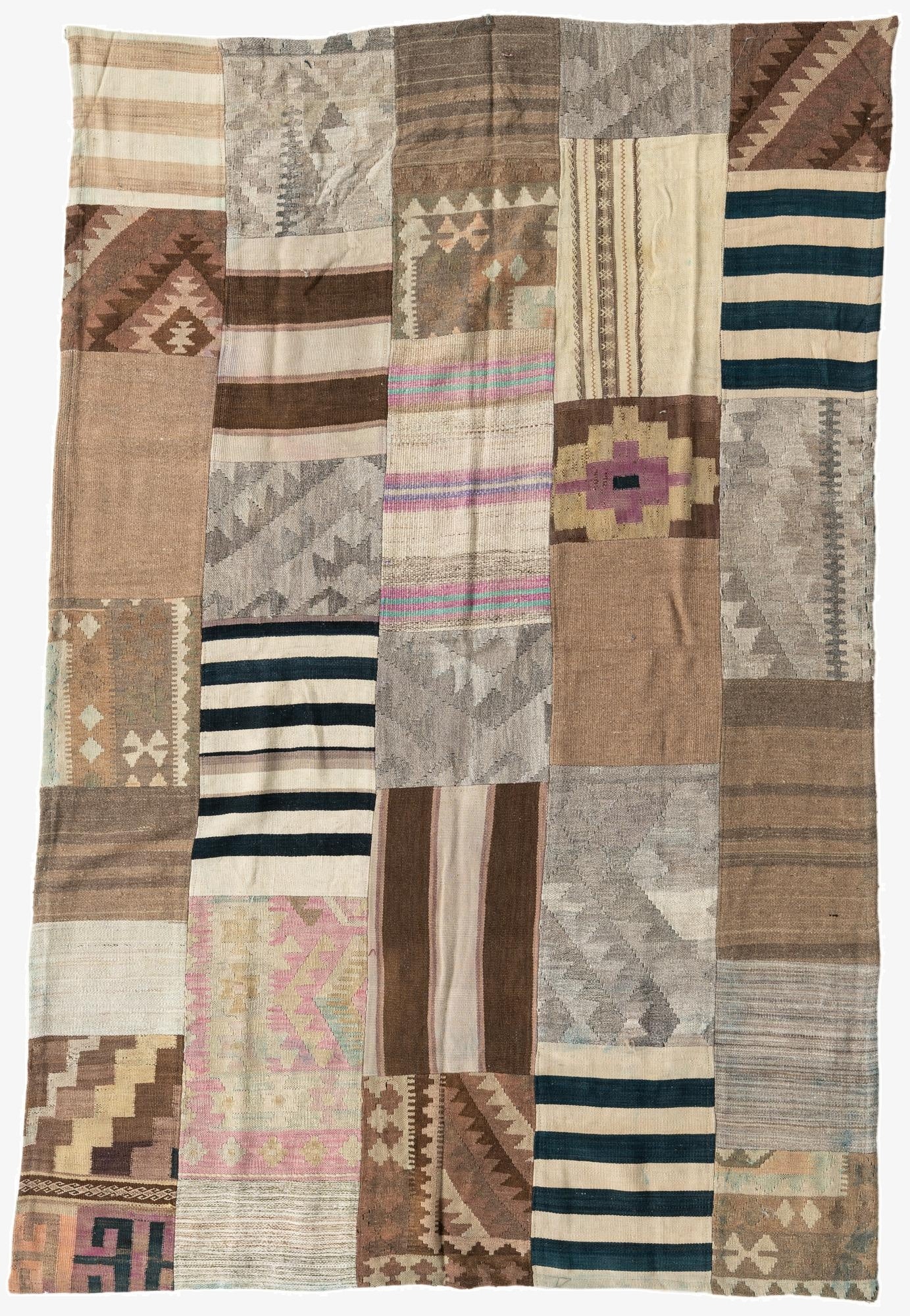  5' 2 x 7' 9  Hand Woven Kilim Patchwork Wool Rug