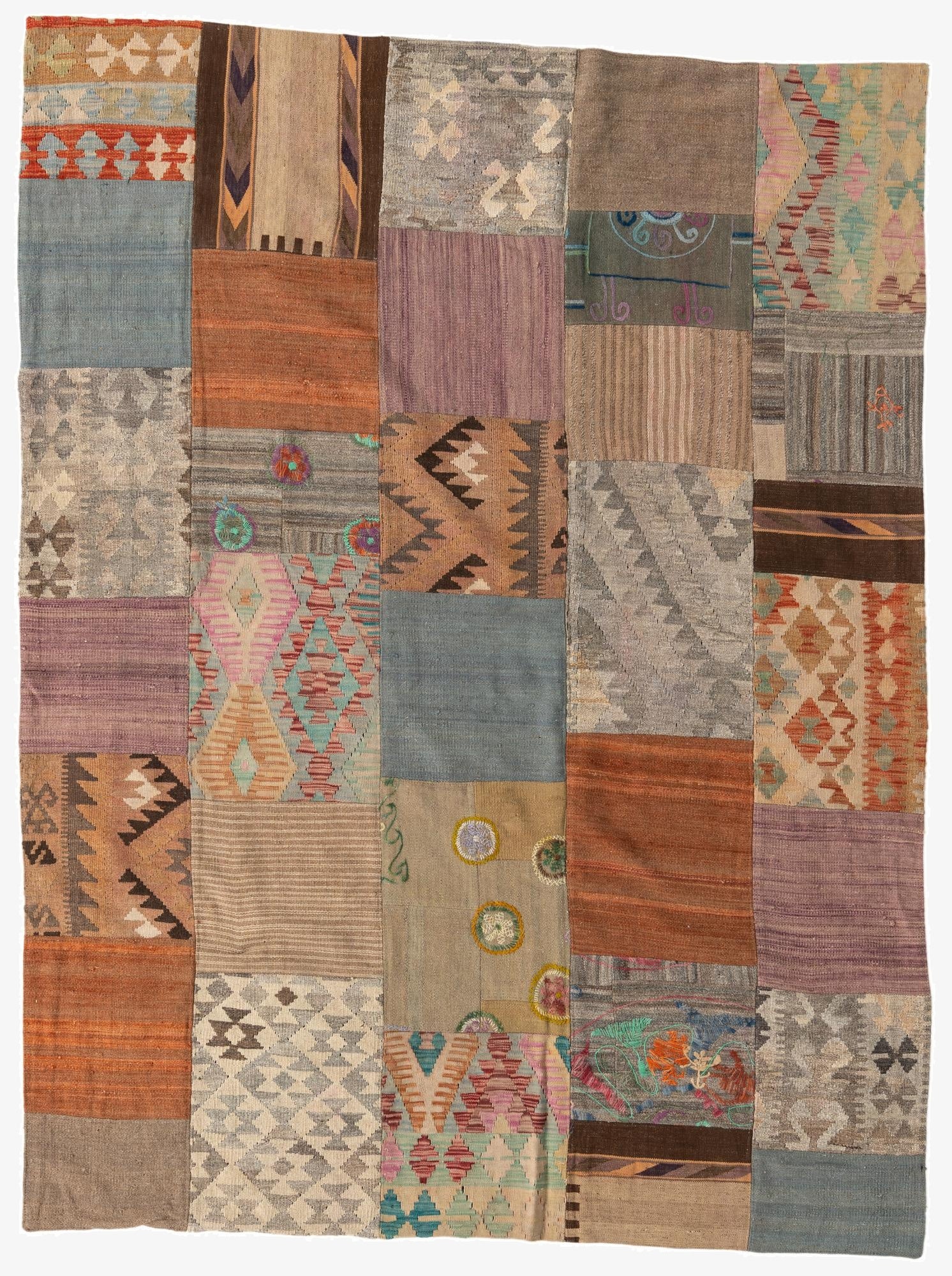  6' 1 x 8' 1  Hand Woven Kilim Patchwork Wool Rug