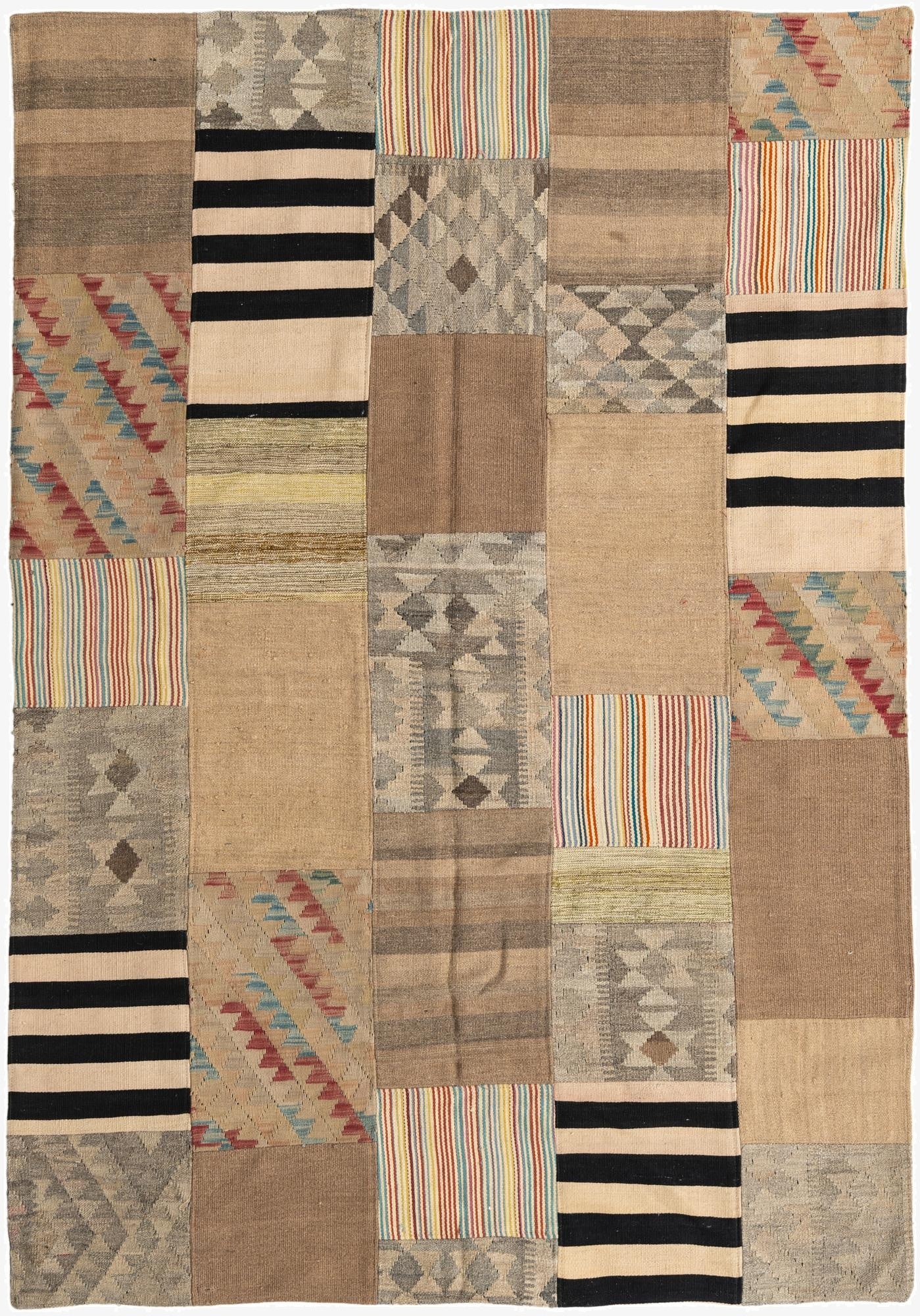  5' 6 x 8'  Hand Woven Kilim Patchwork Wool Rug