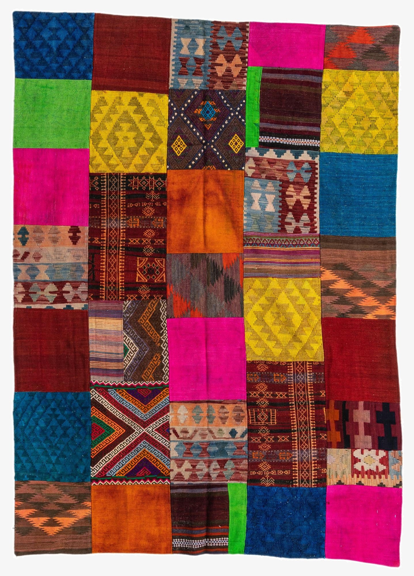  5' 6 x 7' 8  Hand Woven Kilim Patchwork Wool Rug