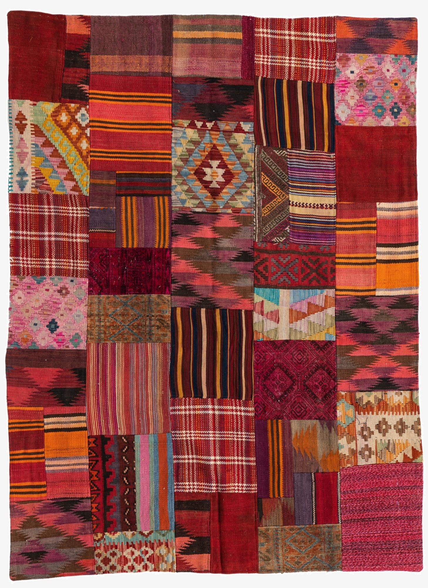  4' 10 x 6' 6  Hand Woven Kilim Patchwork Wool Rug