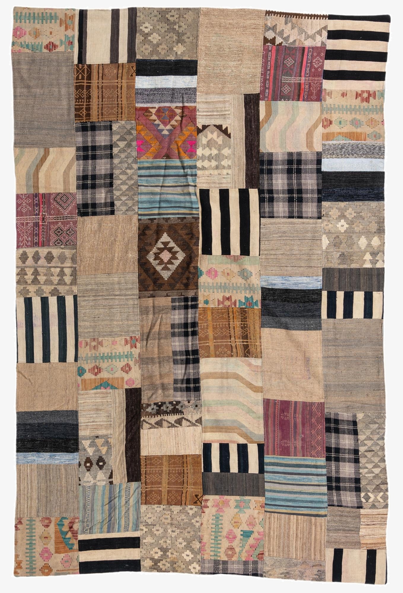  6' 5 x 10'  Hand Woven Kilim Patchwork Wool Rug