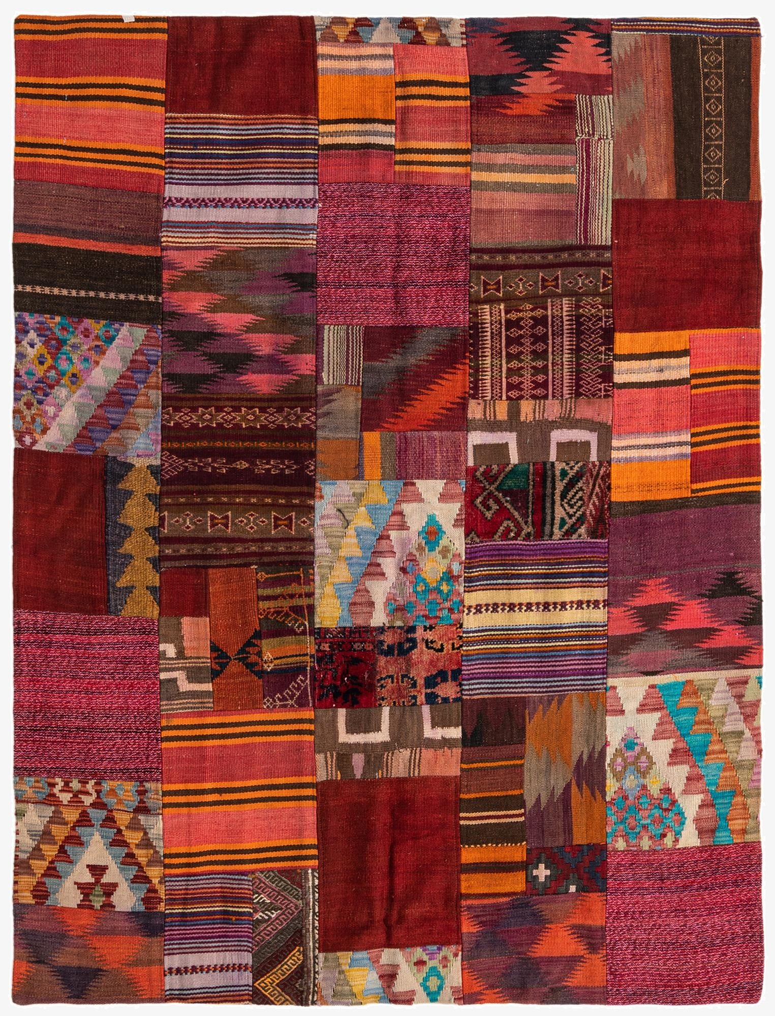  4' 10 x 6' 6  Hand Woven Kilim Patchwork Wool Rug