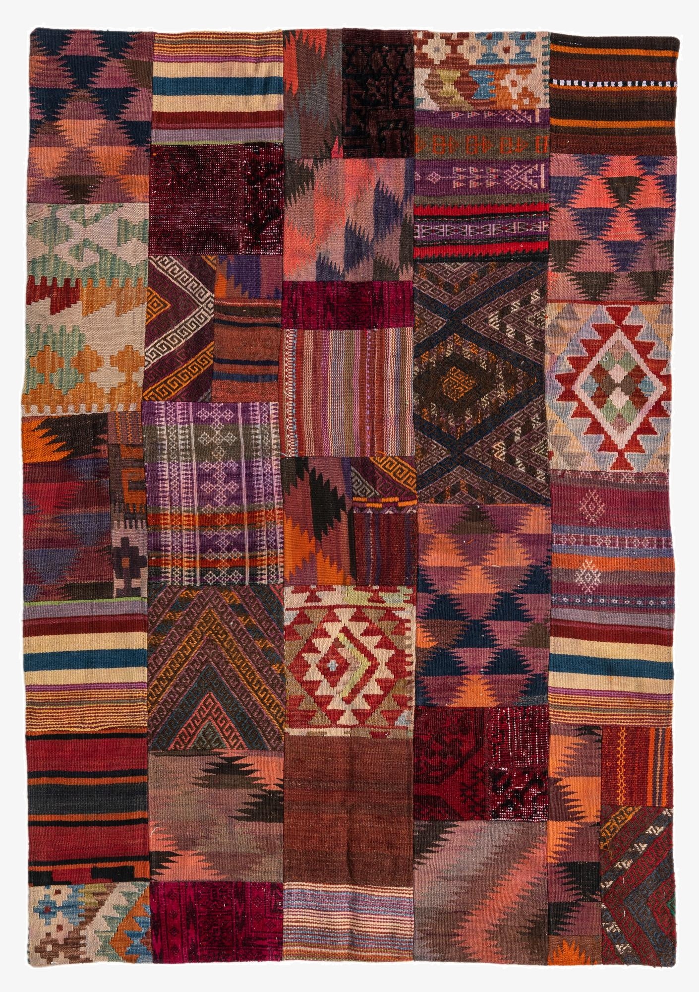  4' 1 x 6'  Hand Woven Kilim Patchwork Wool Rug