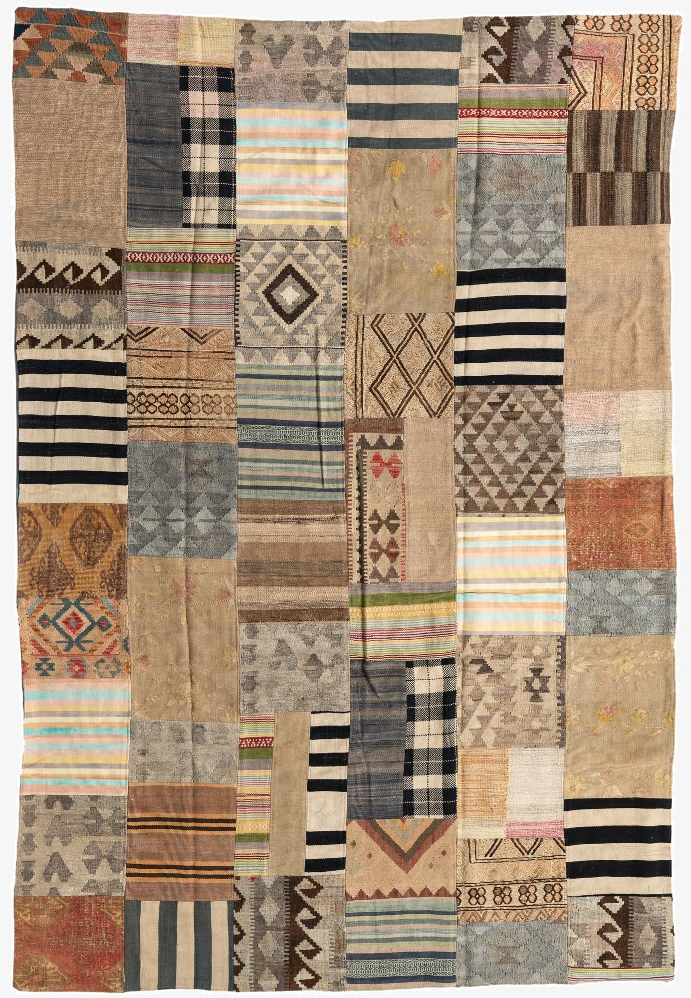 6' 8 x 9' 10  Hand Woven Kilim Patchwork Wool Rug