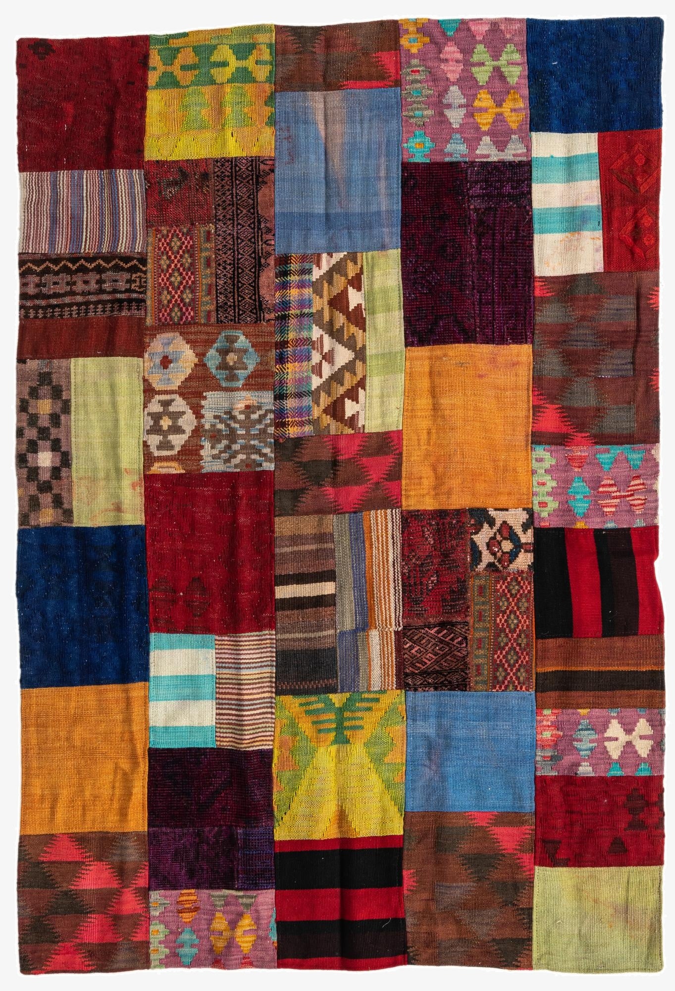  4' 2 x 5' 11  Hand Woven Kilim Patchwork Wool Rug