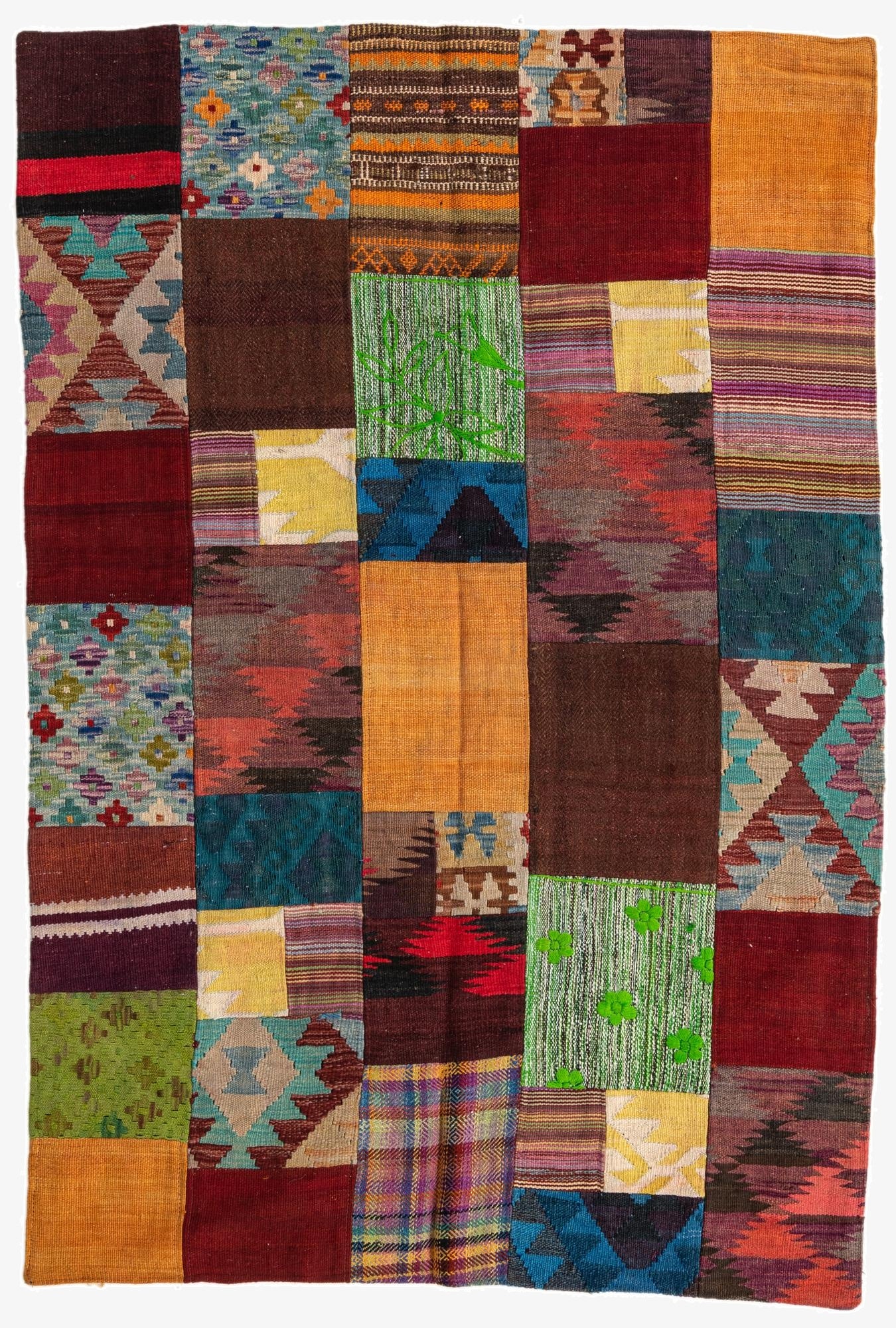  4' x 5' 11  Hand Woven Kilim Patchwork Wool Rug