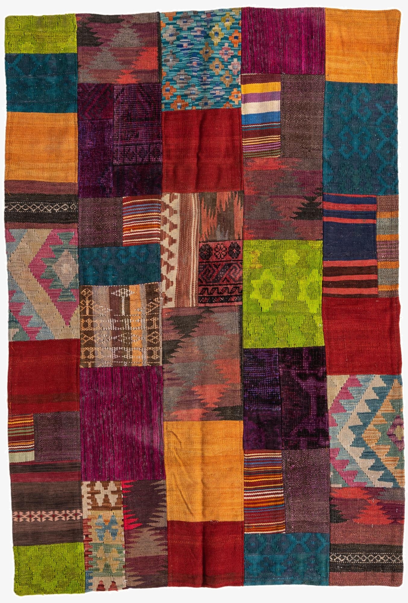  4' x 5' 10  Hand Woven Kilim Patchwork Wool Rug