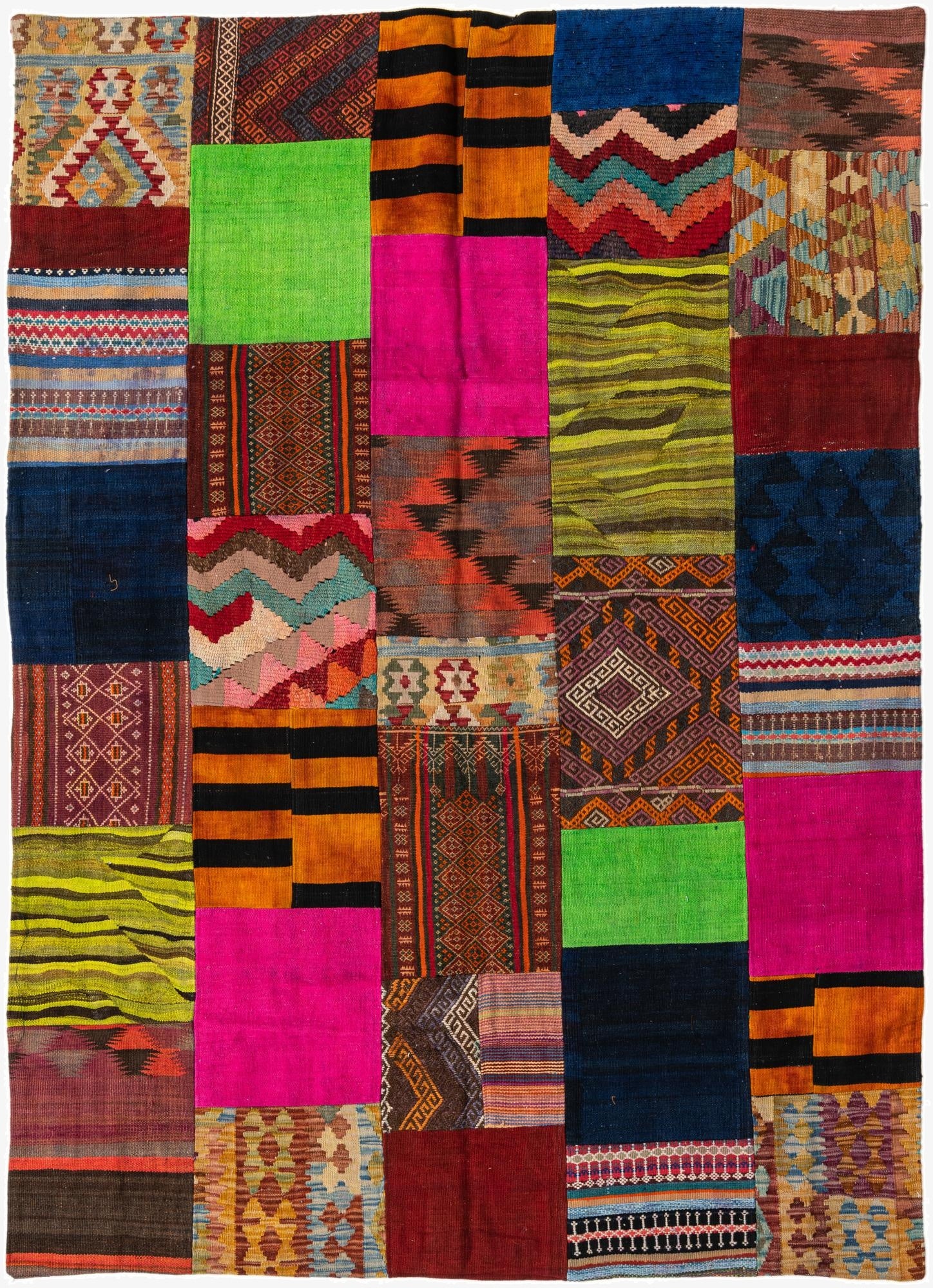  5' 6 x 7' 7  Hand Woven Kilim Patchwork Wool Rug