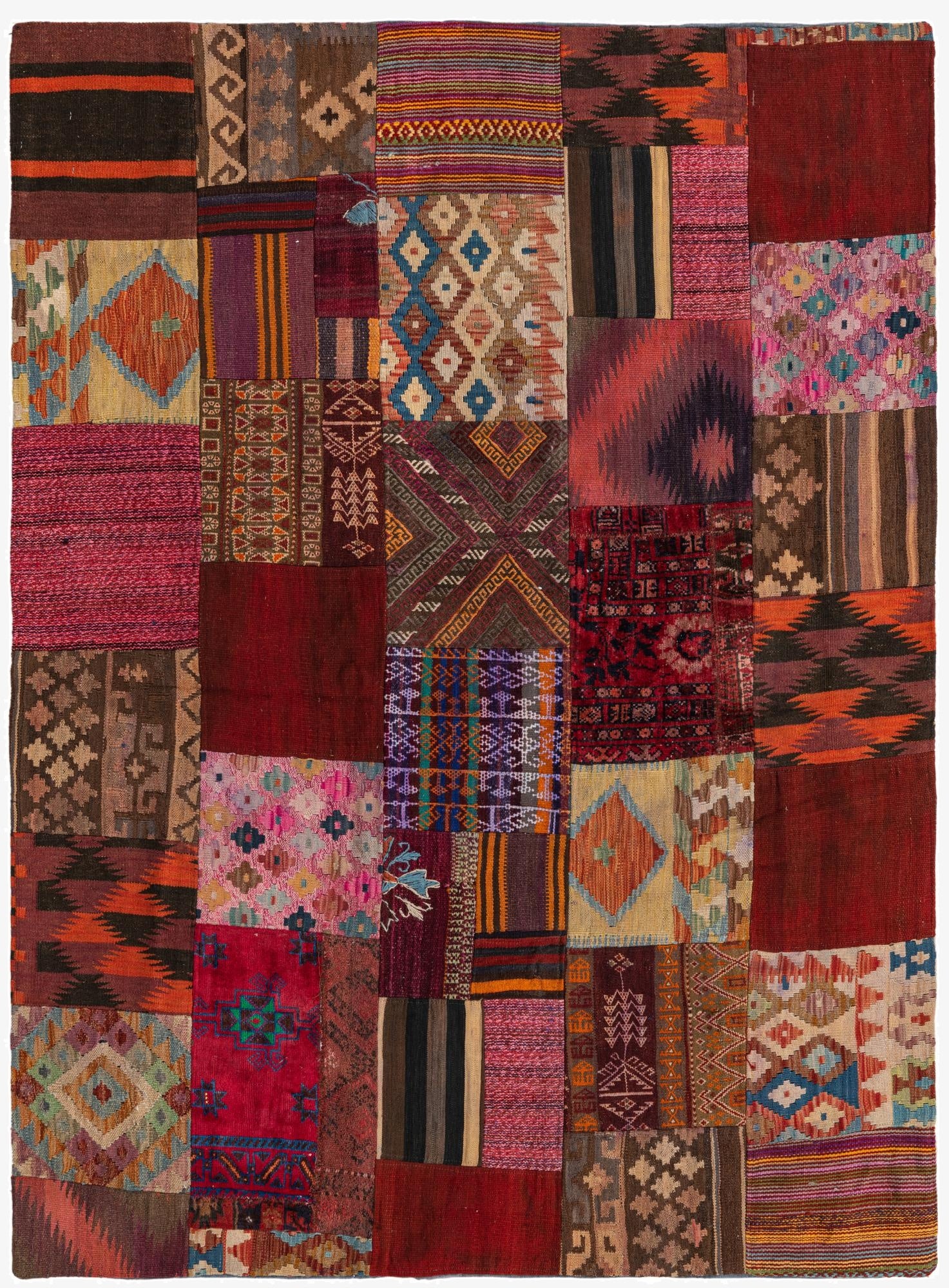  4' 9 x 6' 7  Hand Woven Kilim Patchwork Wool Rug
