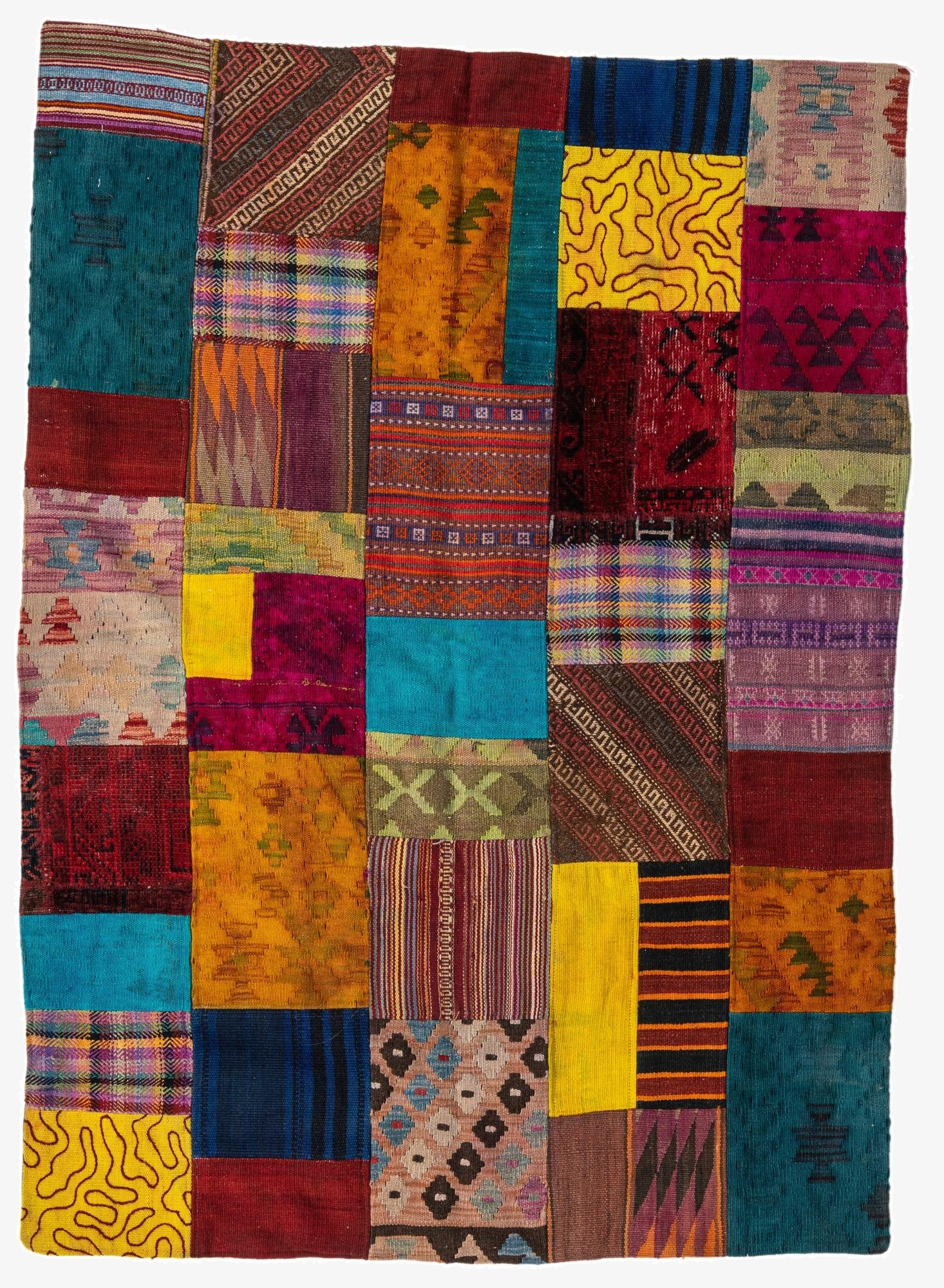  4' 3 x 5' 10  Hand Woven Kilim Patchwork Wool Rug