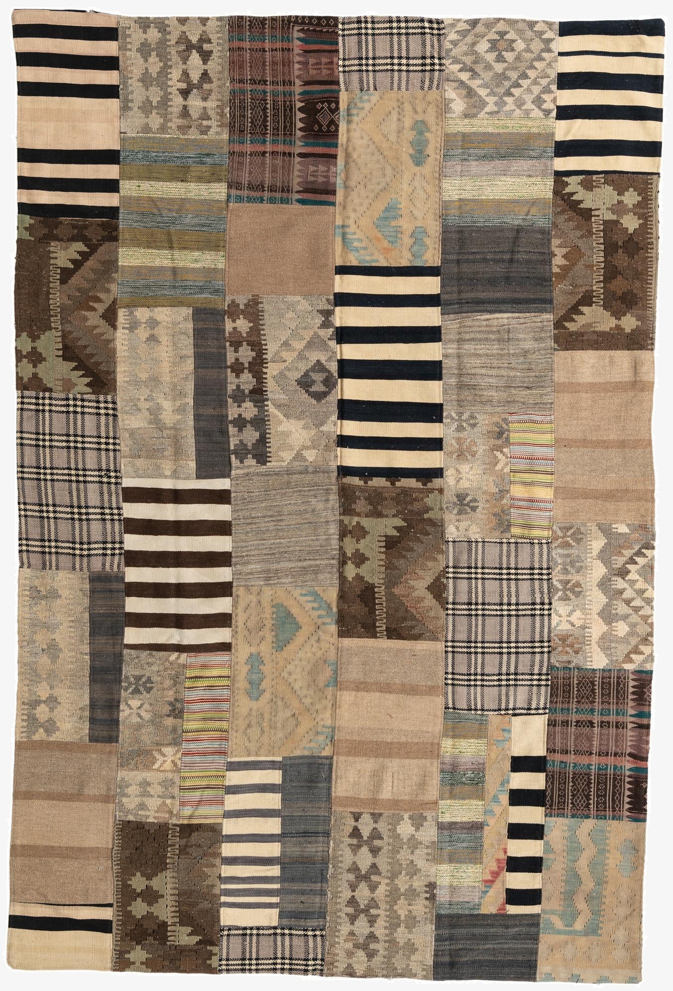  6' 4 x 9' 7  Hand Woven Kilim Patchwork Wool Rug