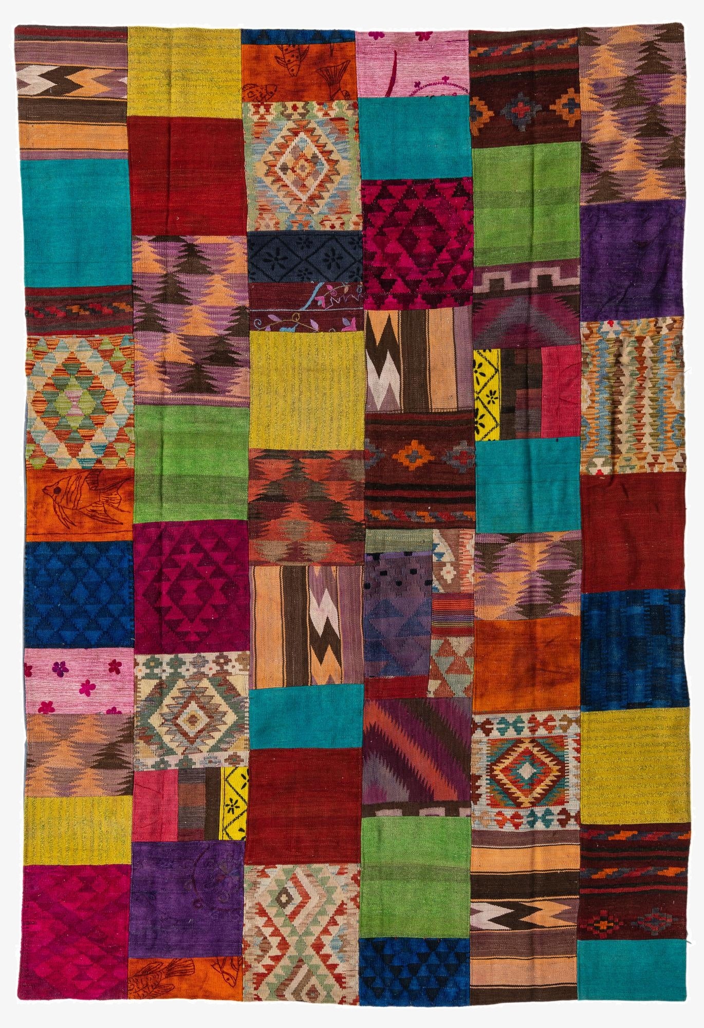  6' 9 x 10'  Hand Woven Kilim Patchwork Wool Rug