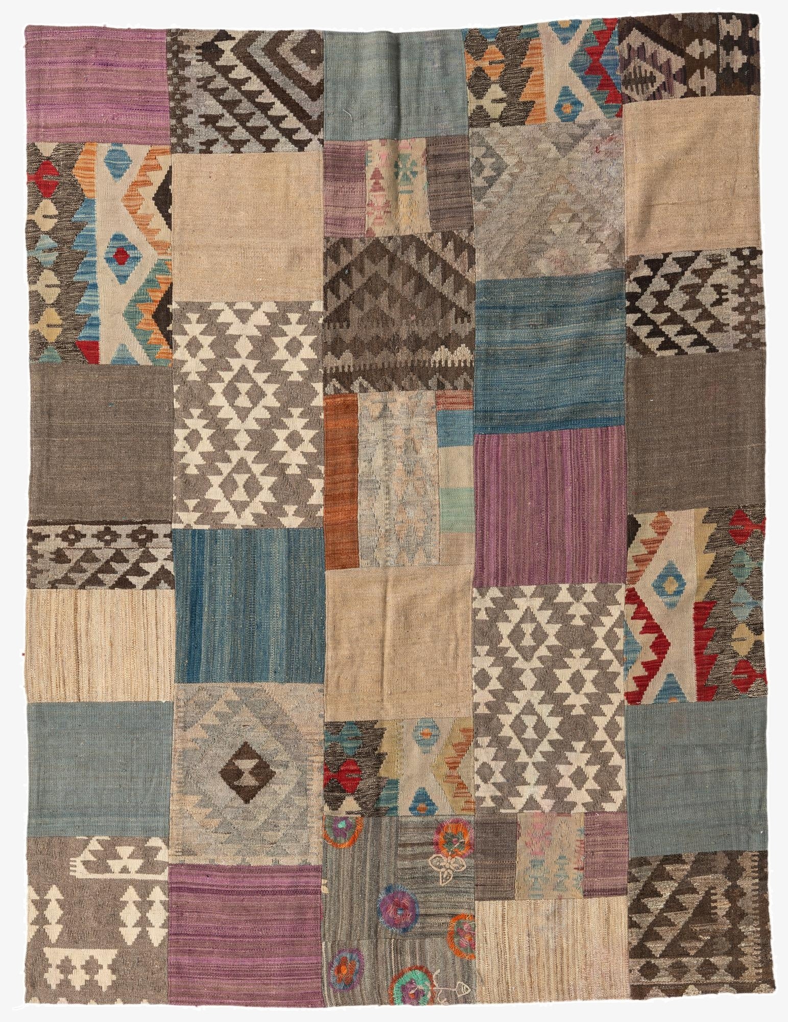  6' x 8'  Hand Woven Kilim Patchwork Wool Rug