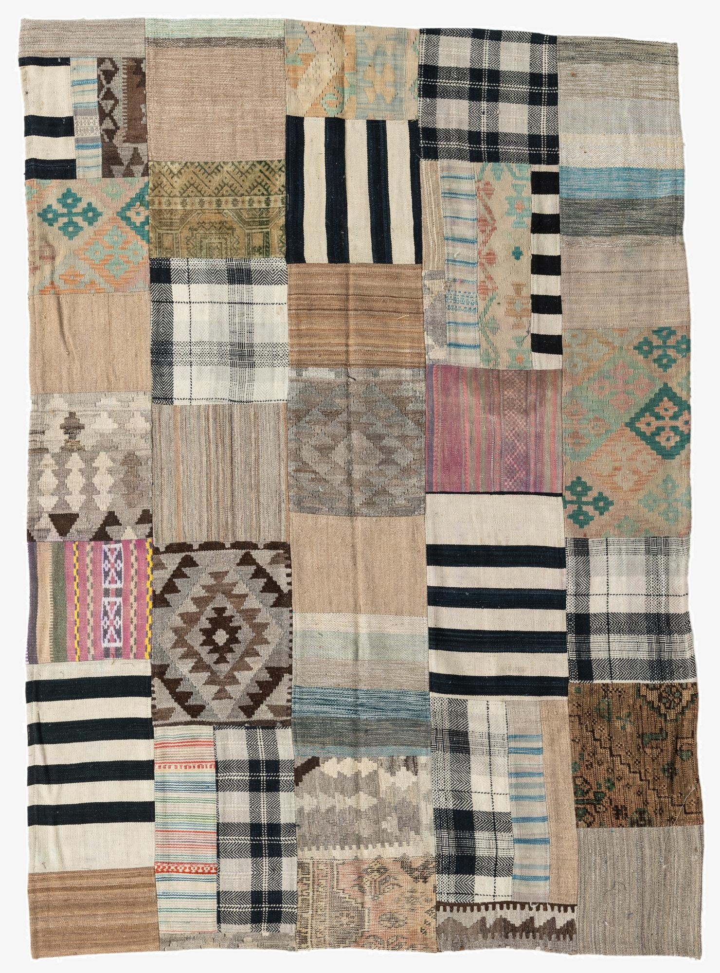  5' 4 x 7' 6  Hand Woven Kilim Patchwork Wool Rug
