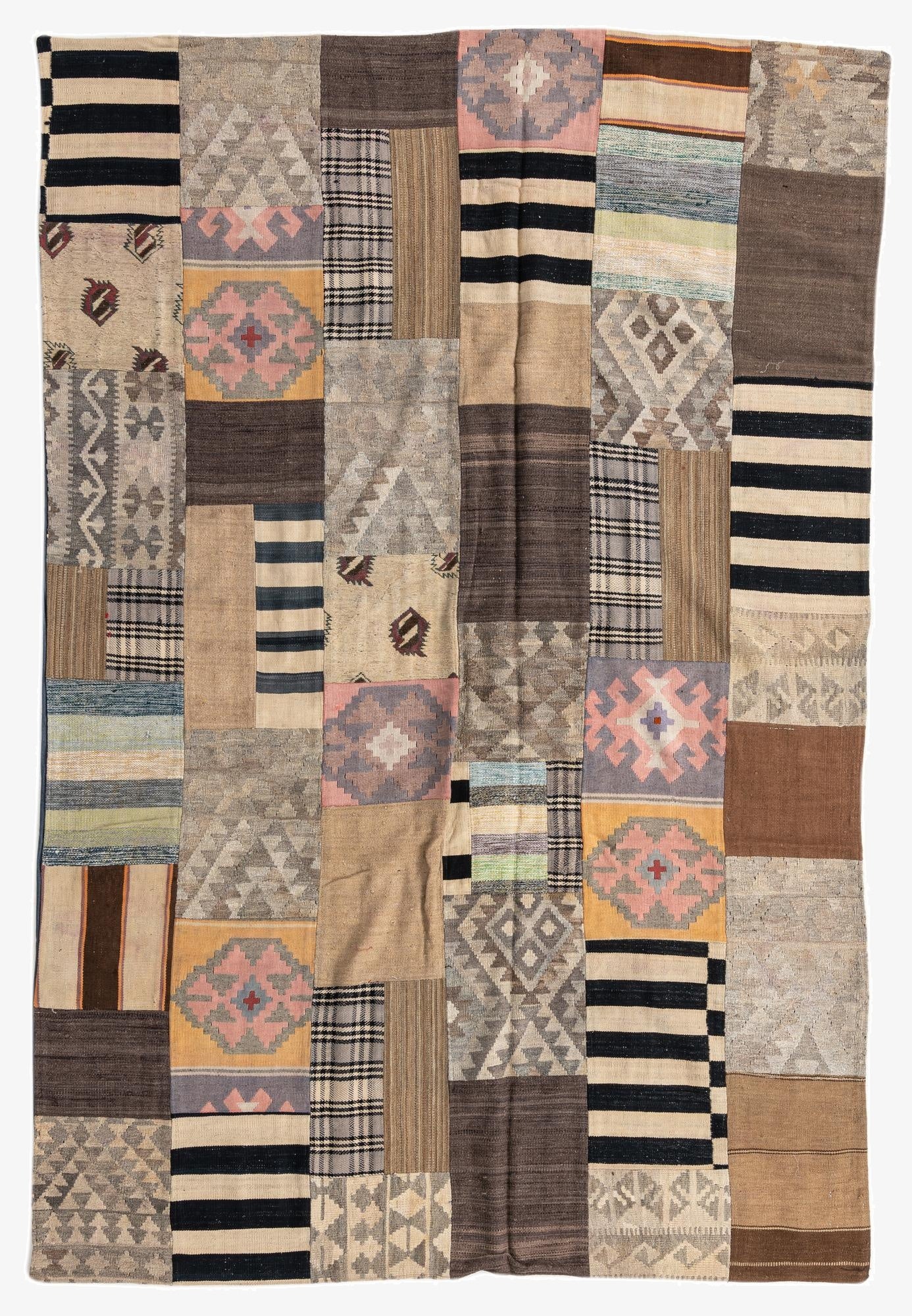  6' 6 x 9' 8  Hand Woven Kilim Patchwork Wool Rug