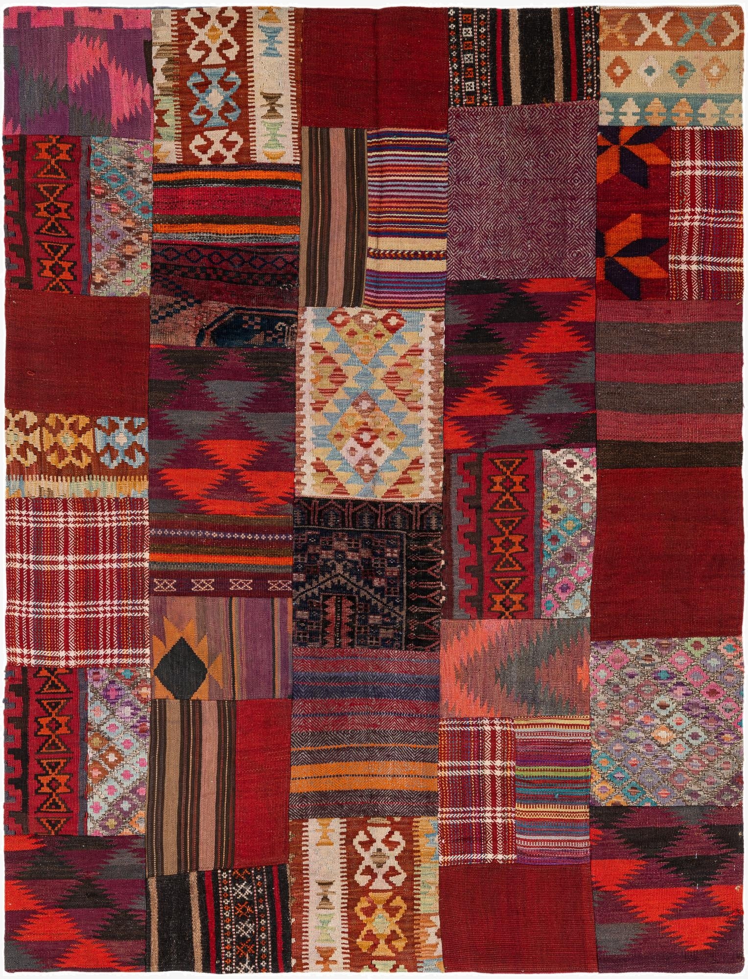  5' x 6' 8  Hand Knotted Kilim Patchwork Wool Rug