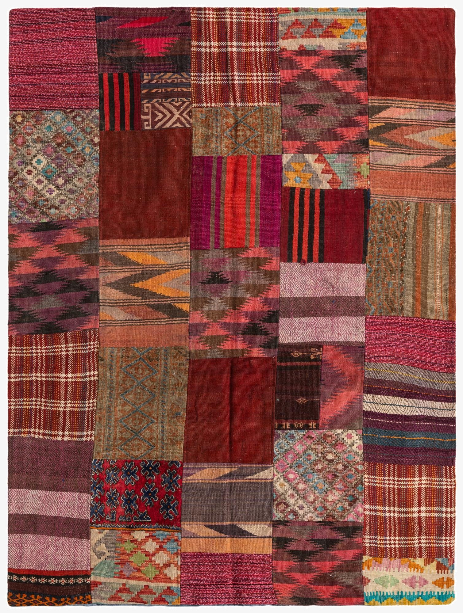  4' 10 x 6' 6  Hand Woven Kilim Patchwork Wool Rug