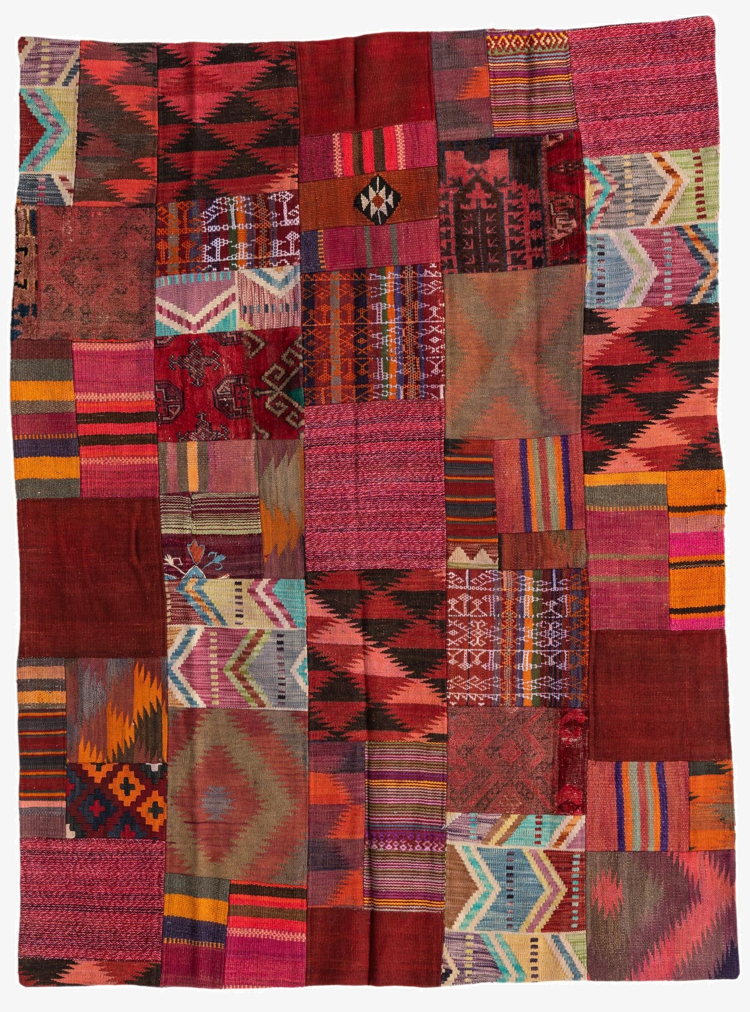  4' 10 x 6' 7  Hand Woven Kilim Patchwork Wool Rug