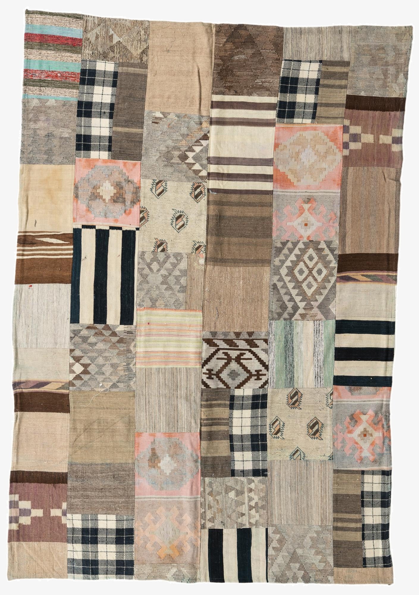  6' 7 x 9' 6  Hand Woven Kilim Patchwork Wool Rug