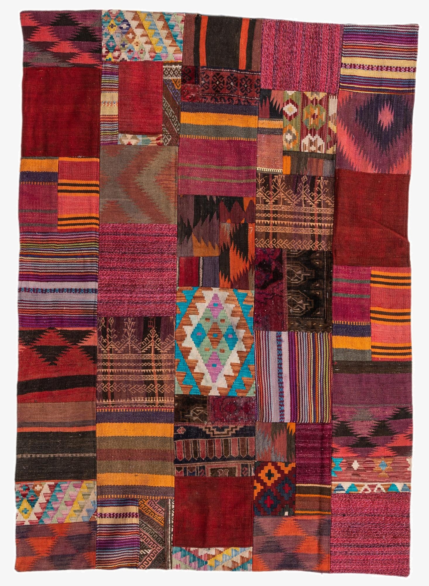  4' 9 x 6' 9  Hand Woven Kilim Patchwork Wool Rug