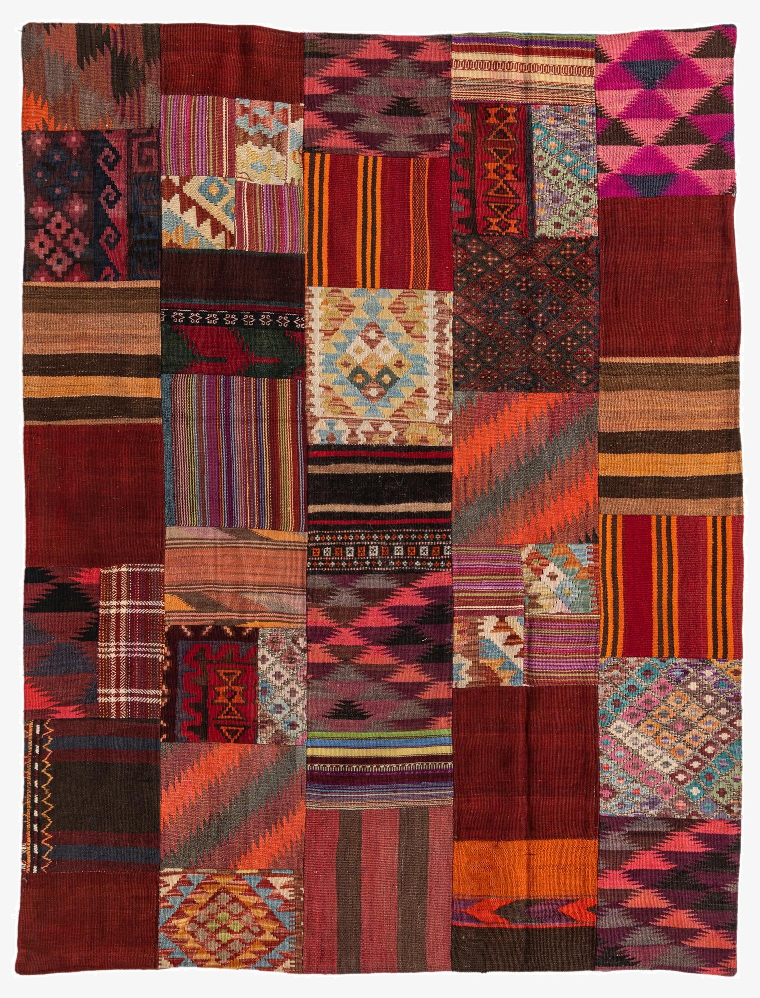  5' 2 x 6' 10  Hand Woven Kilim Patchwork Wool Rug