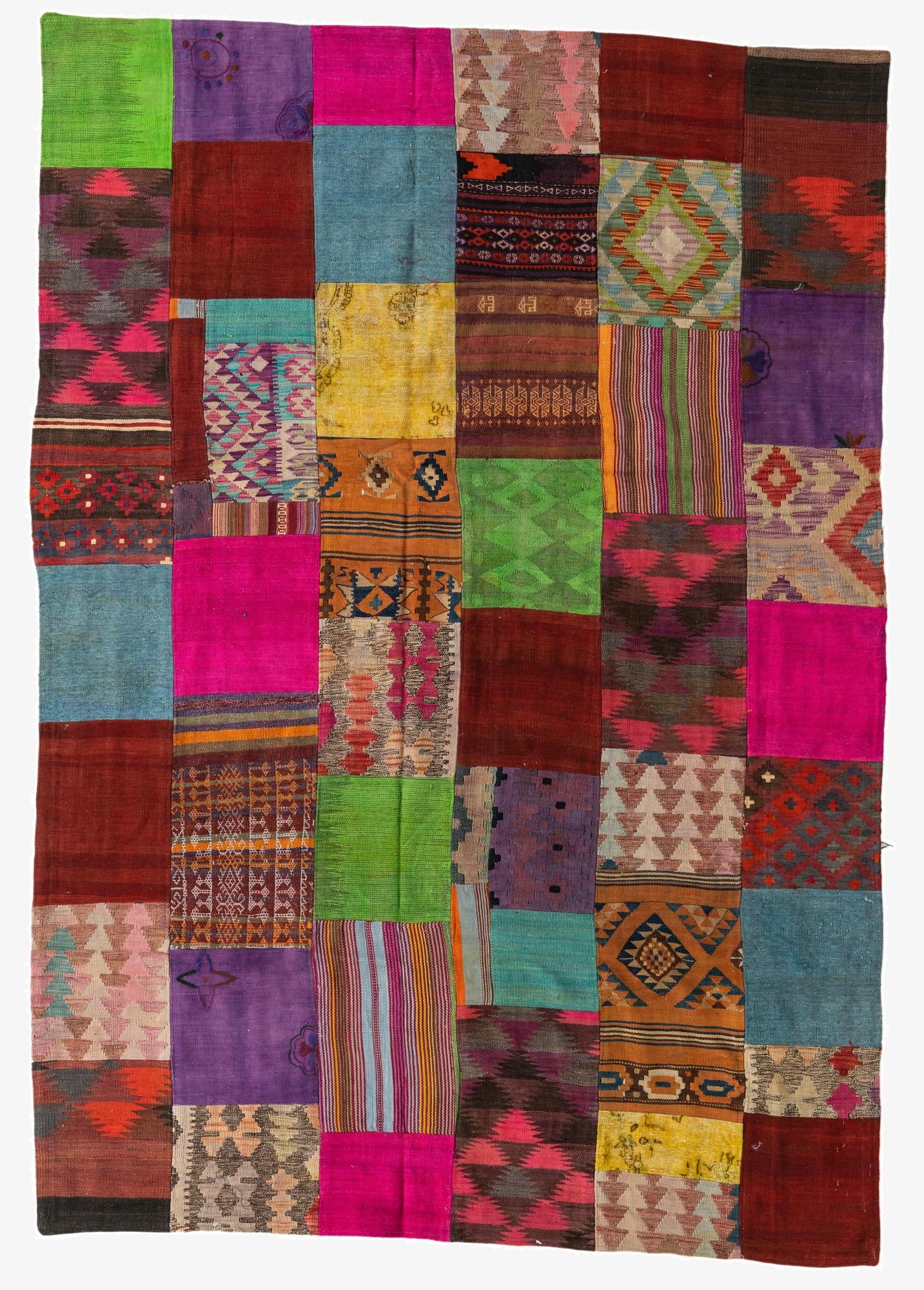  6' 6 x 9' 4  Hand Woven Kilim Patchwork Wool Rug