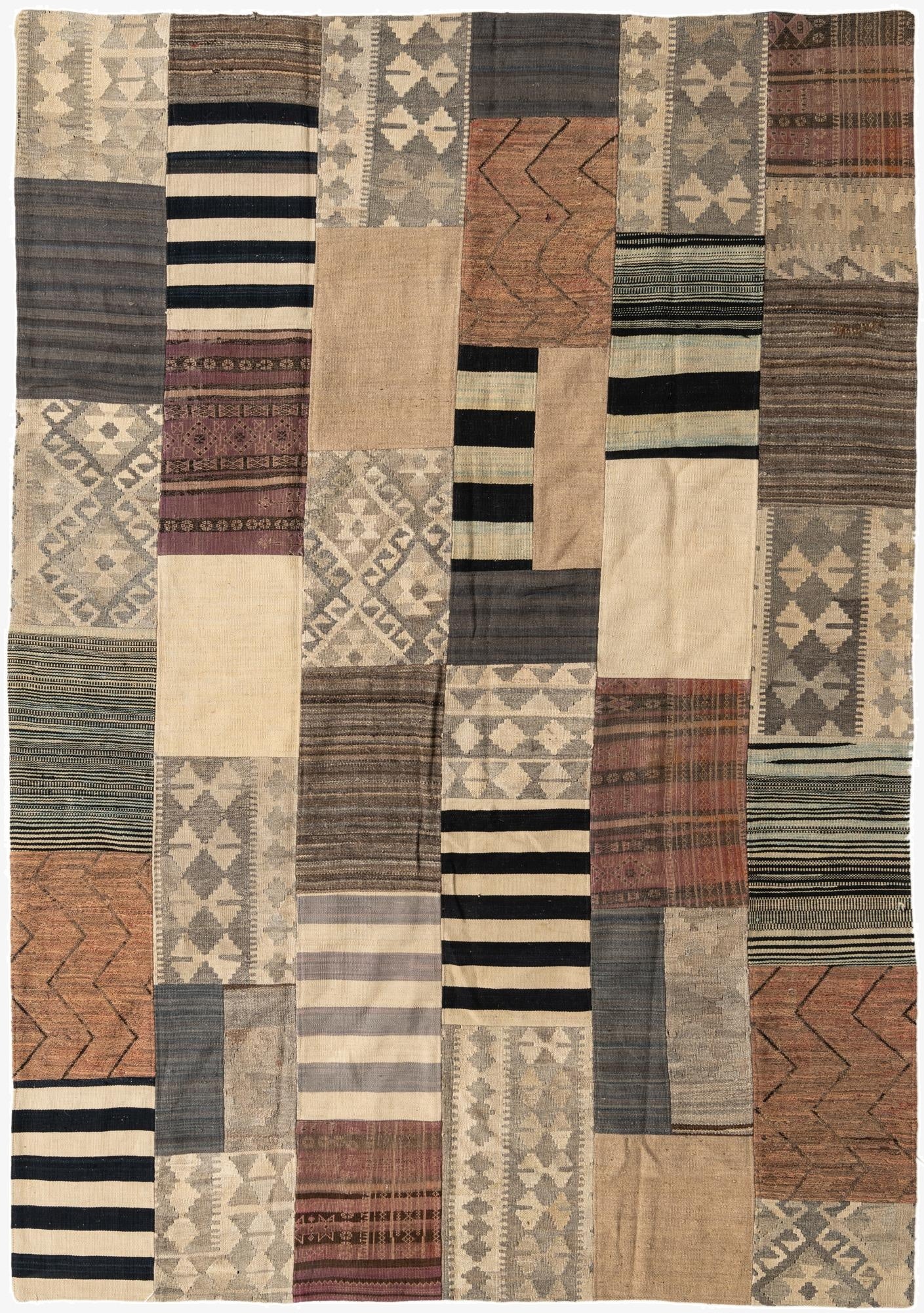 6' 9 x 9' 9  Hand Woven Kilim Patchwork Wool Rug