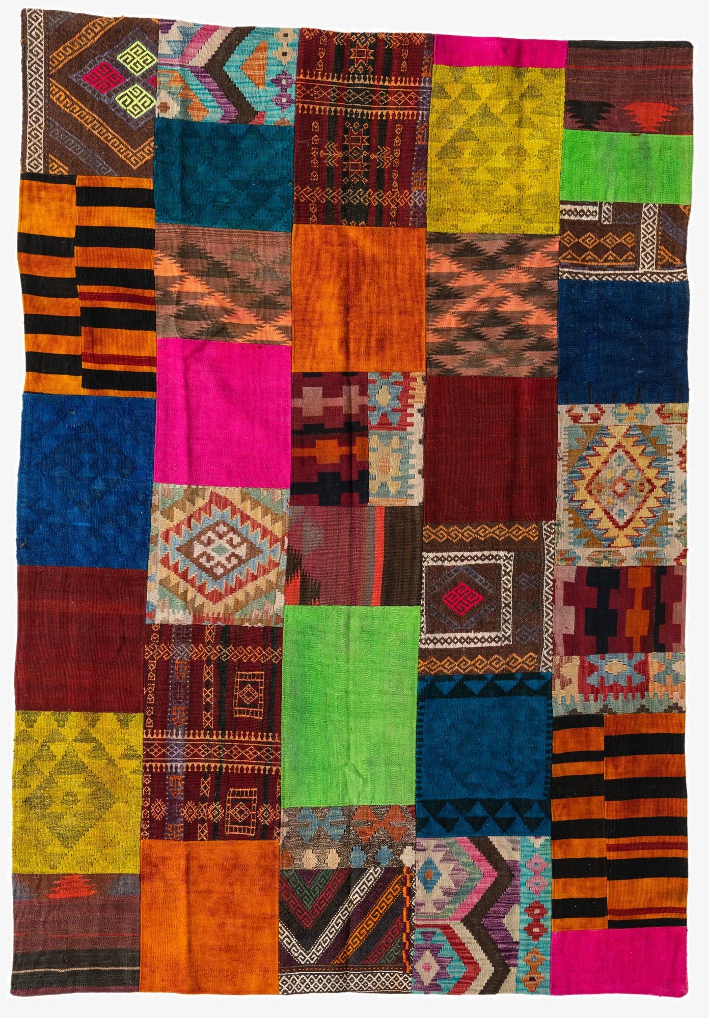  5' 6 x 7' 10  Hand Woven Kilim Patchwork Wool Rug