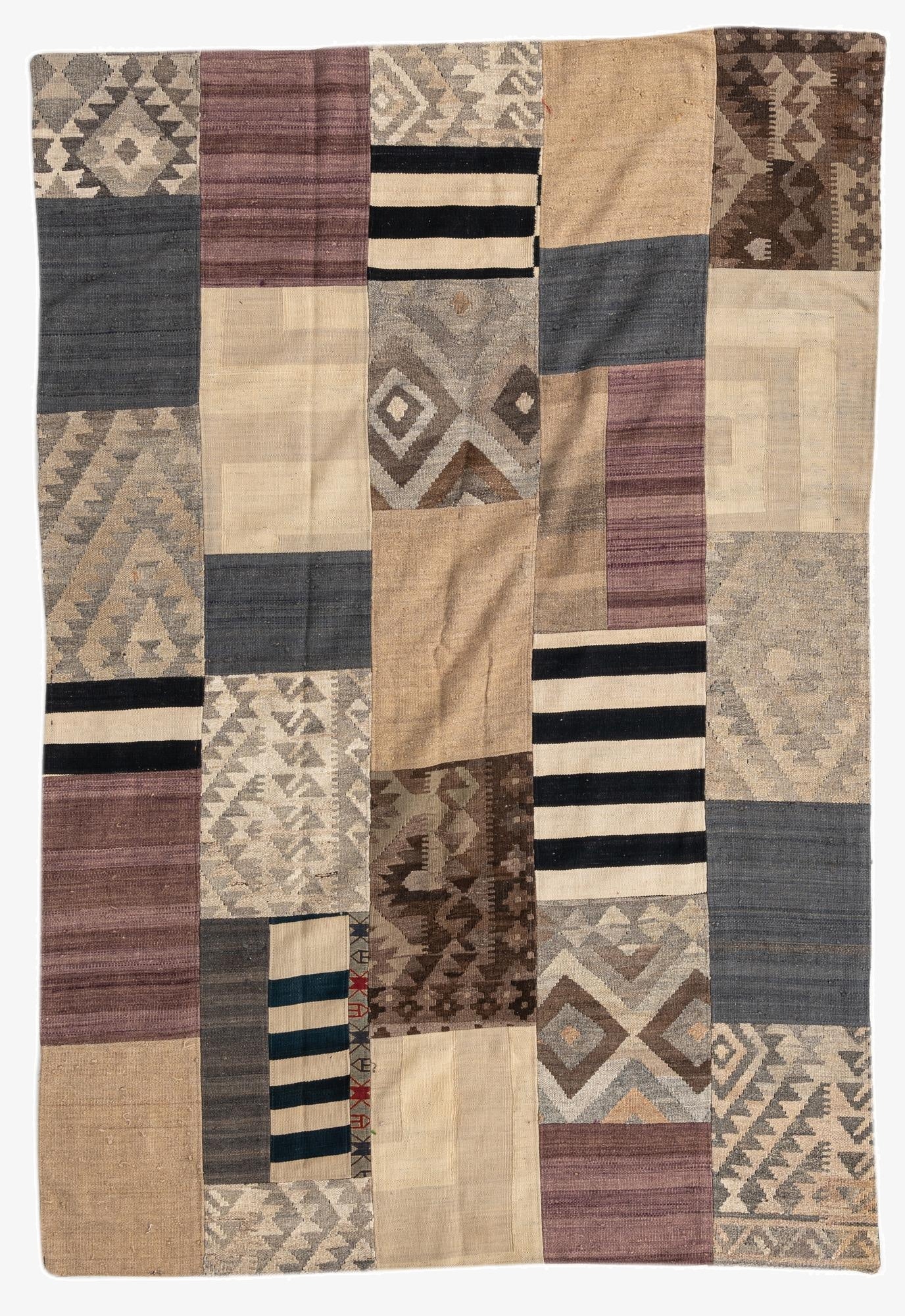  5' 5 x 7' 10  Hand Woven Kilim Patchwork Wool Rug
