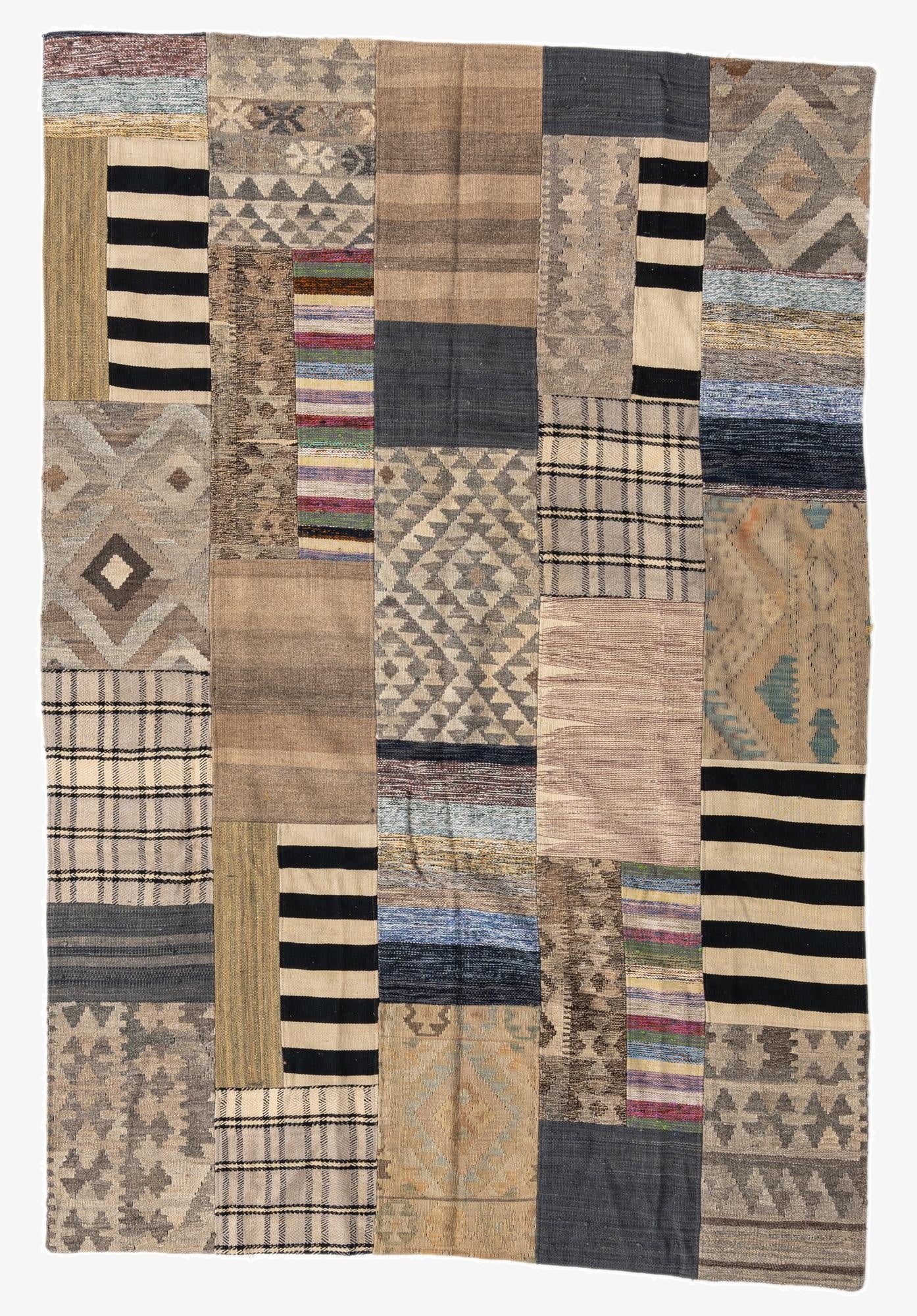  5' 4 x 8'  Hand Woven Kilim Patchwork Wool Rug