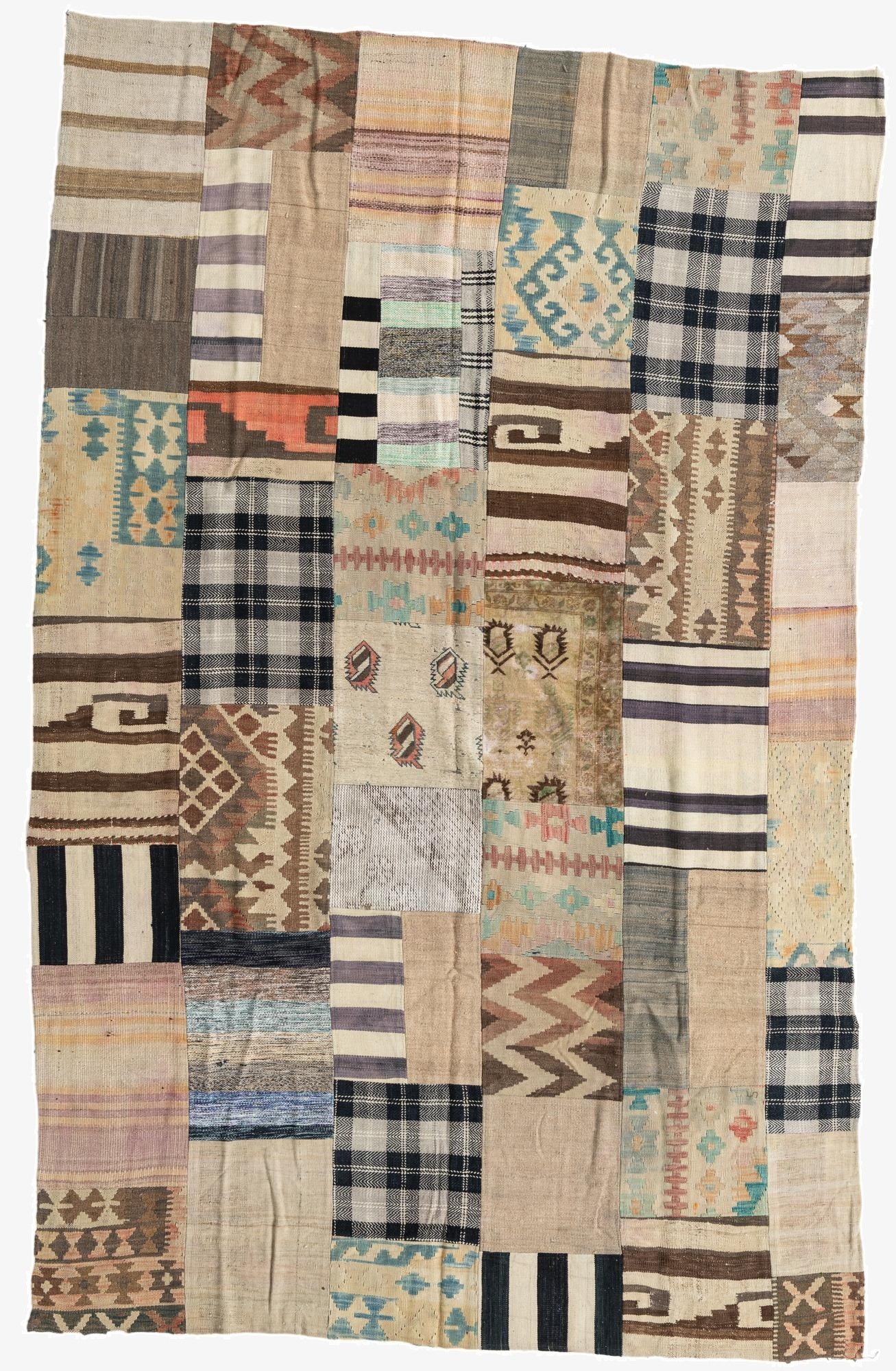  6' 2 x 9' 8  Hand Woven Kilim Patchwork Wool Rug