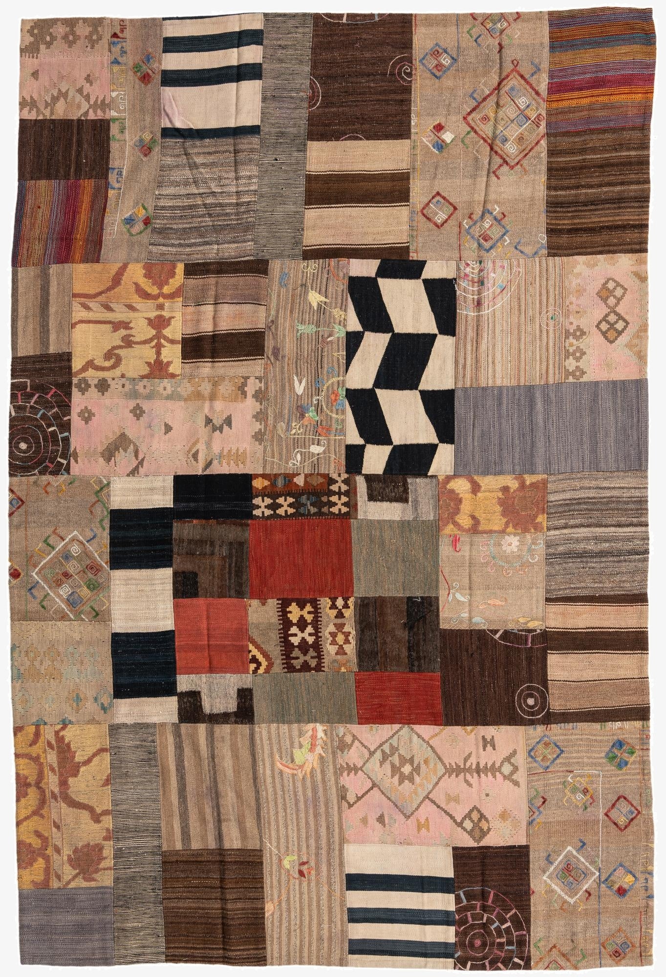  6' 7 x 9' 11  Hand Woven Kilim Patchwork Wool Rug