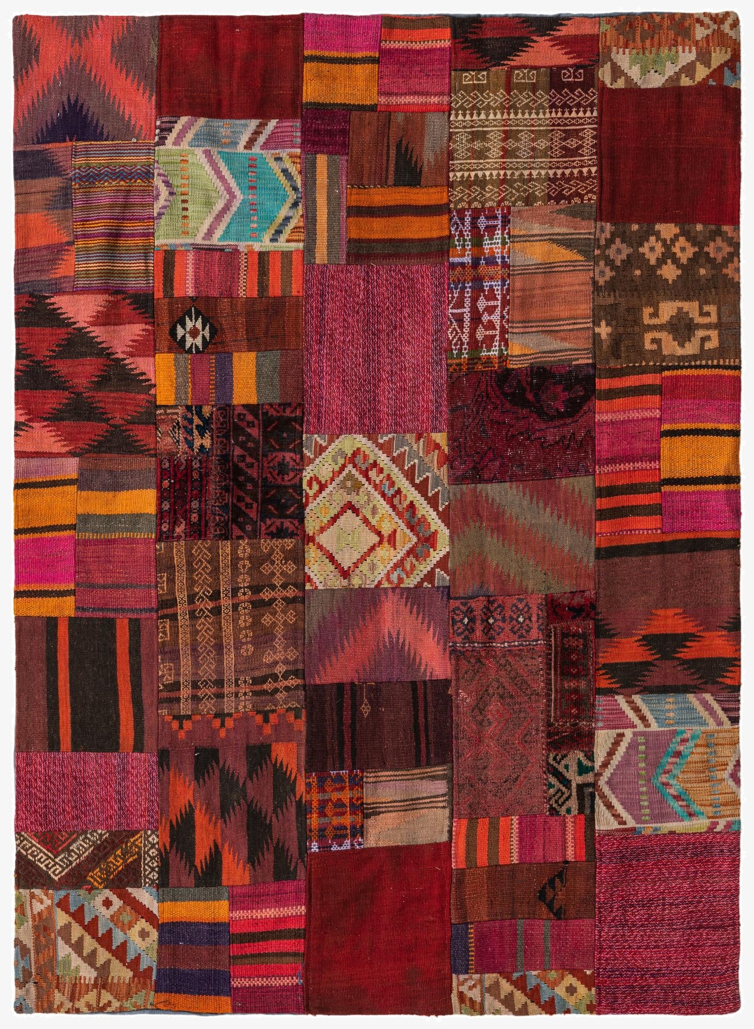  4' 10 x 6' 6  Hand Woven Kilim Patchwork Wool Rug