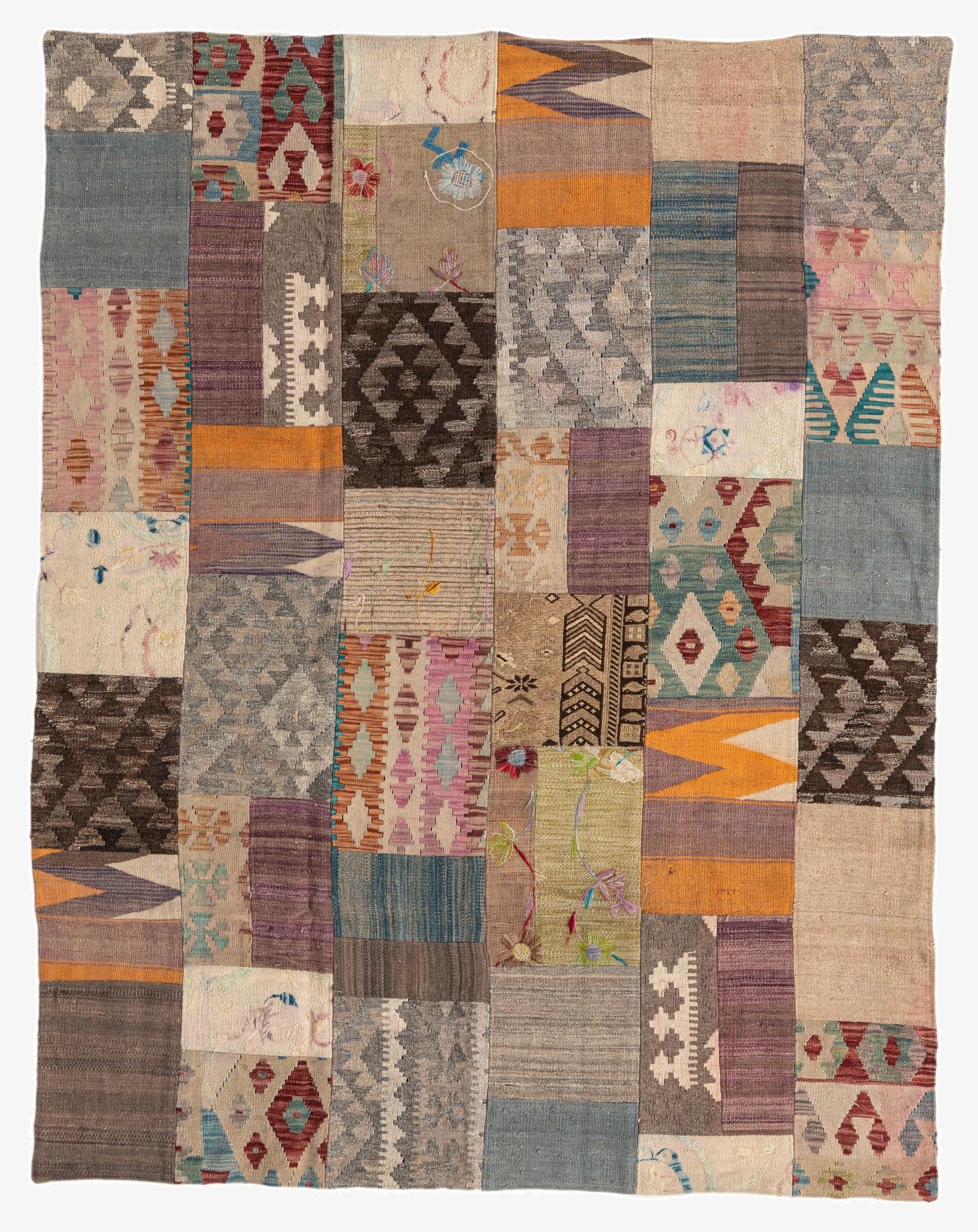  5' 4 x 6' 10  Hand Woven Kilim Patchwork Wool Rug
