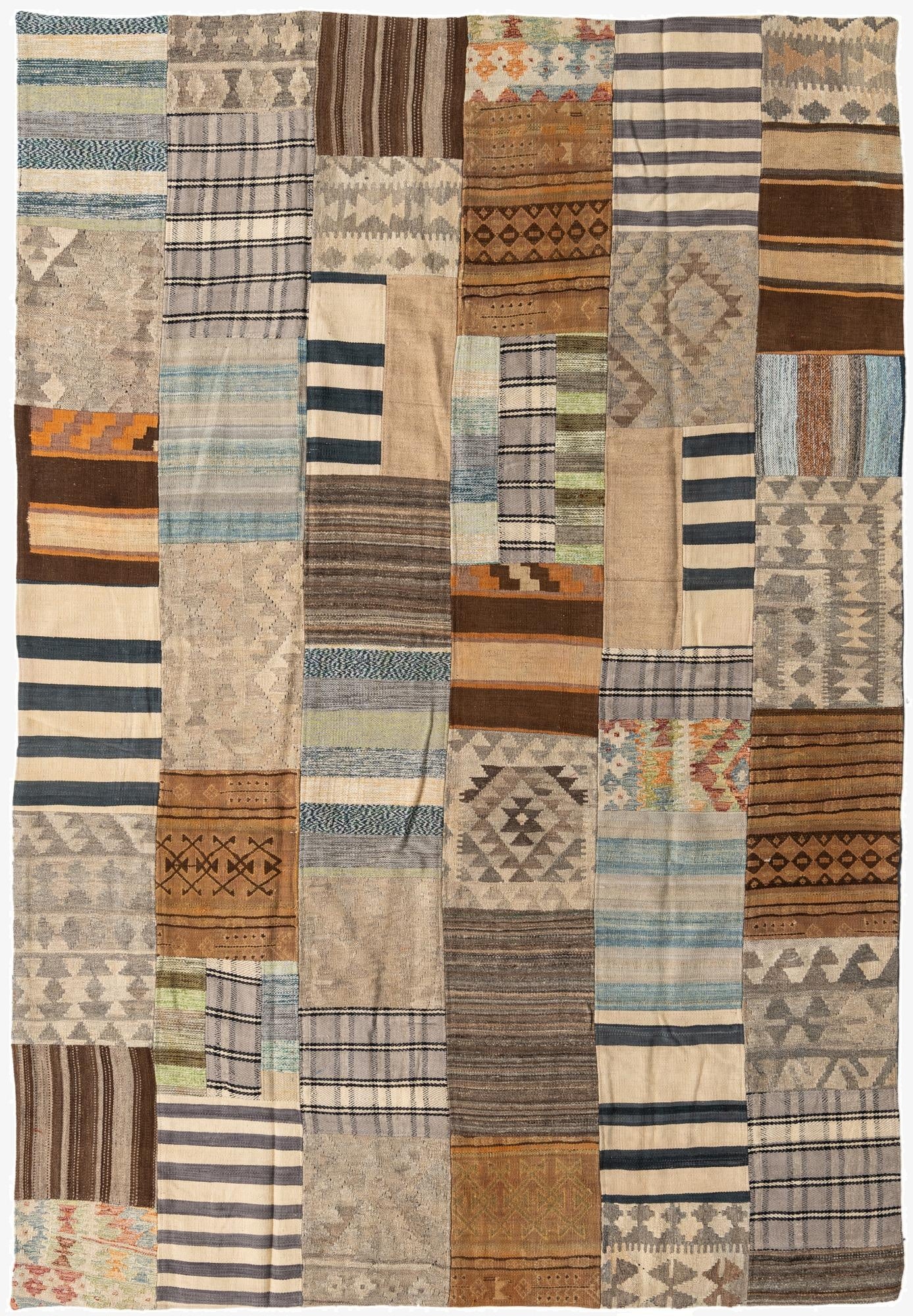  6' 6 x 9' 8  Hand Woven Kilim Patchwork Wool Rug