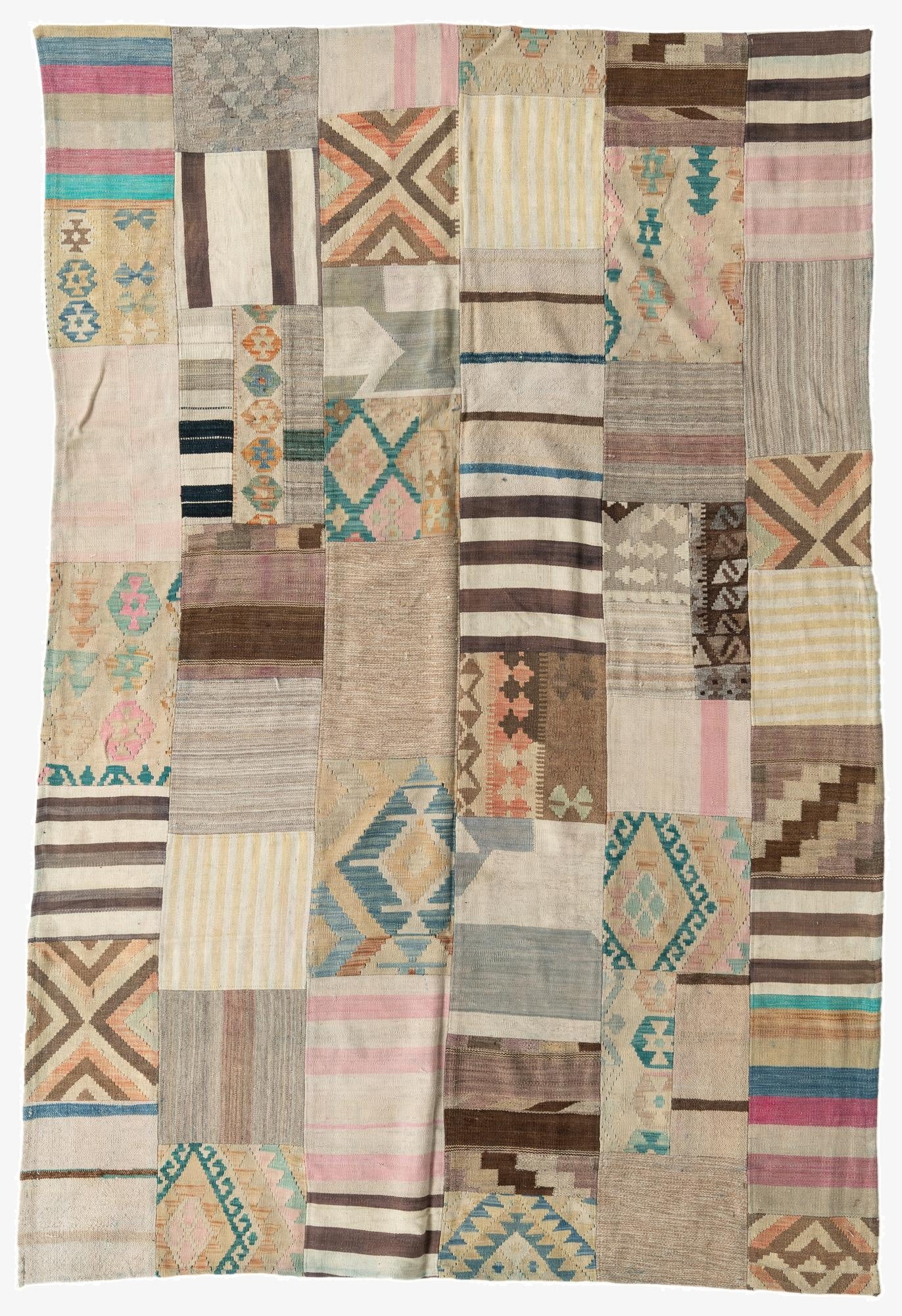  6' 5 x 9' 7  Hand Woven Kilim Patchwork Wool Rug