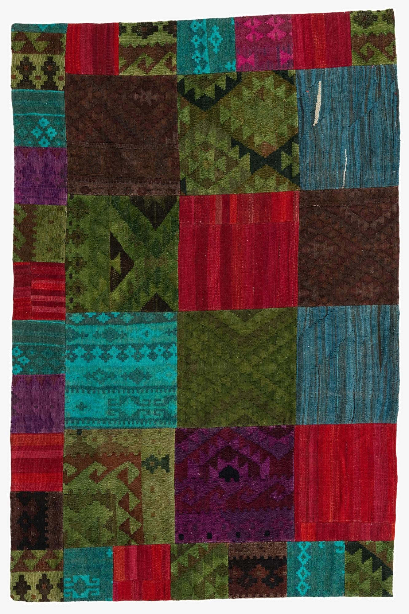  5' 2 x 7' 10  Hand Woven Kilim Patchwork Wool Rug