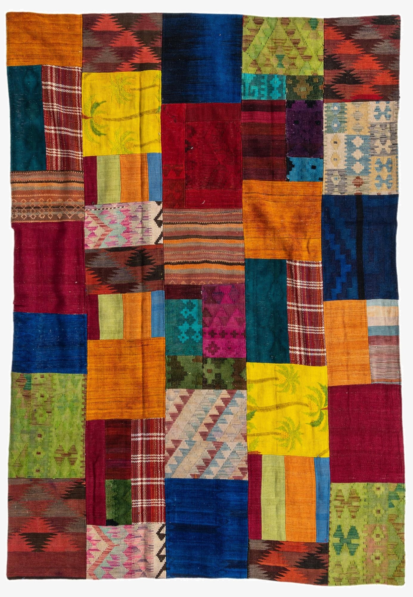  5' 8 x 8'  Hand Woven Kilim Patchwork Wool Rug