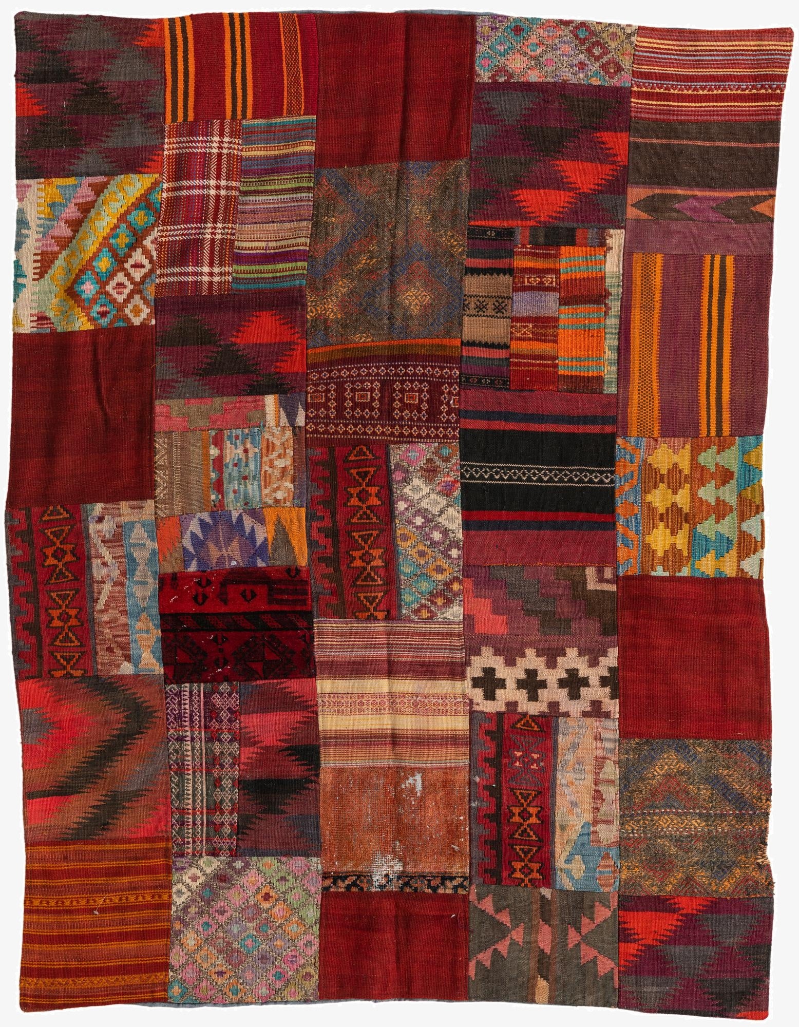  5' 1 x 6' 7  Hand Woven Kilim Patchwork Wool Rug