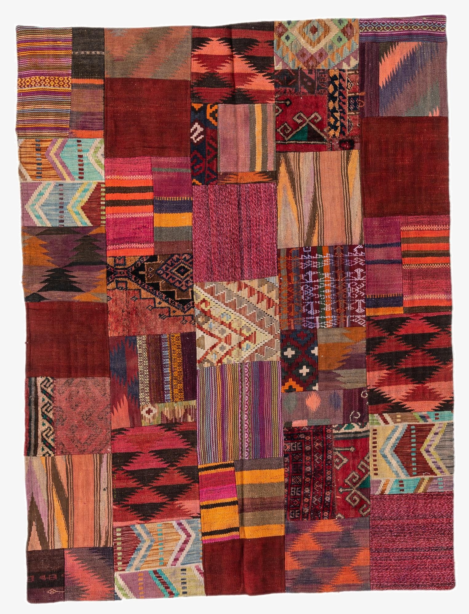  4' 10 x 6' 5  Hand Woven Kilim Patchwork Wool Rug