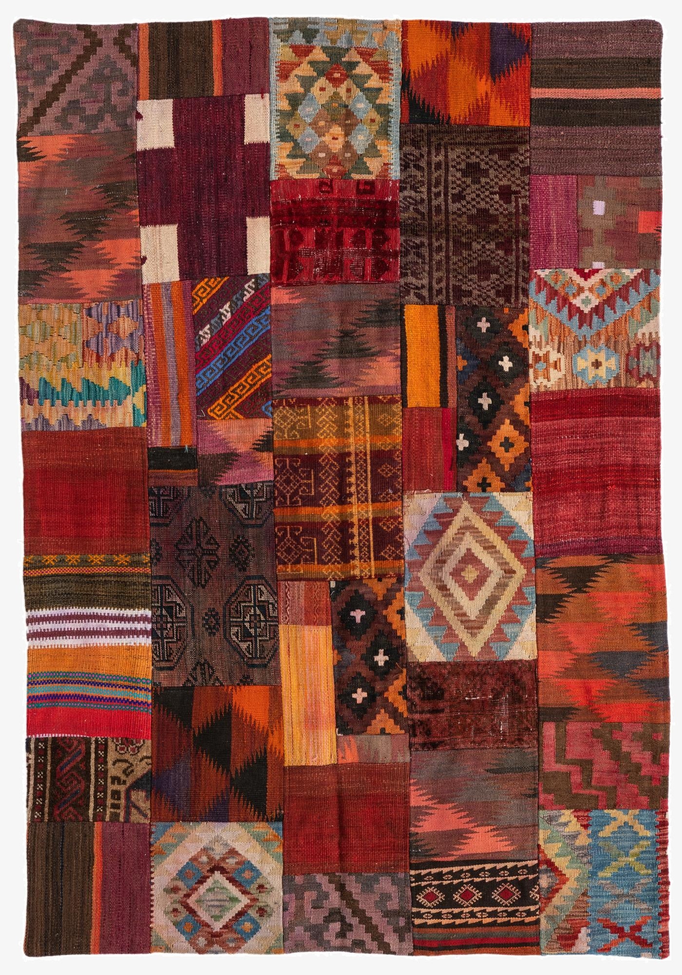  4' 1 x 6'  Hand Woven Kilim Patchwork Wool Rug