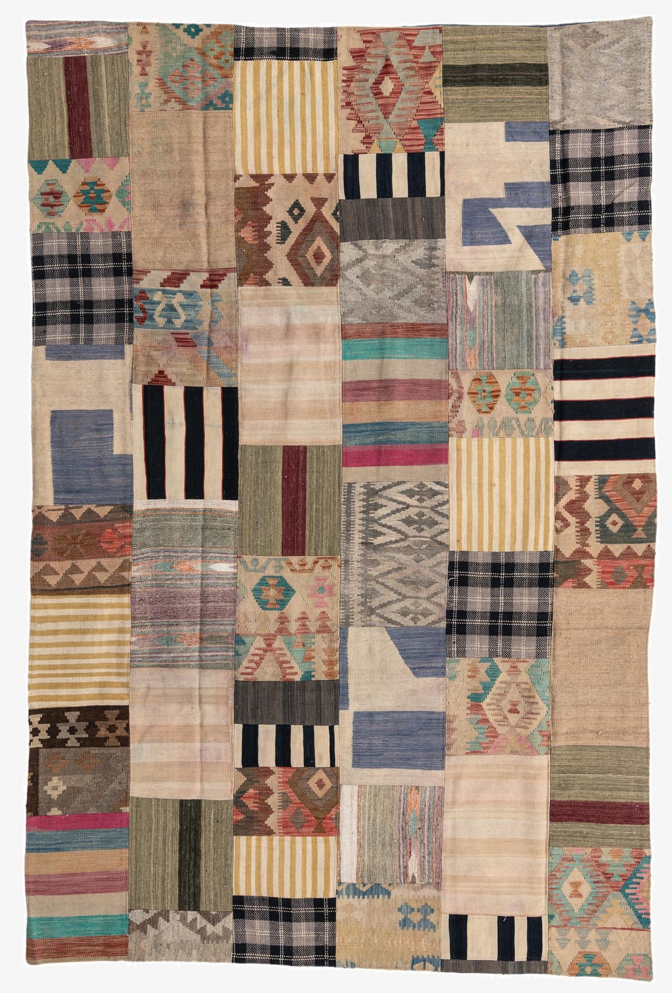  6' 6 x 10'  Hand Woven Kilim Patchwork Wool Rug