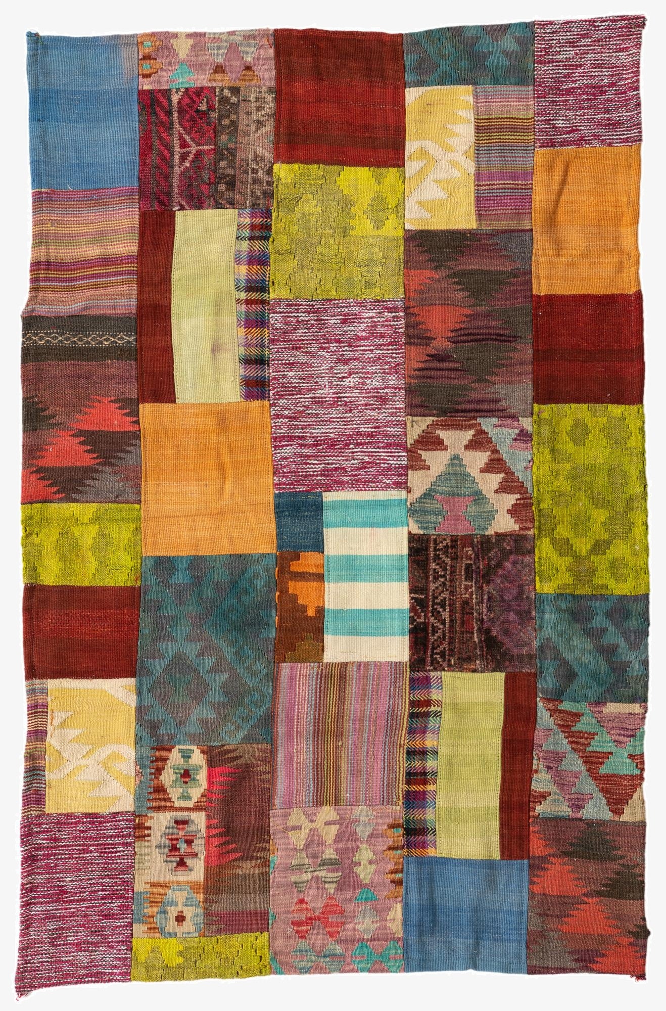  3' 10 x 5' 8  Hand Woven Kilim Patchwork Wool Rug