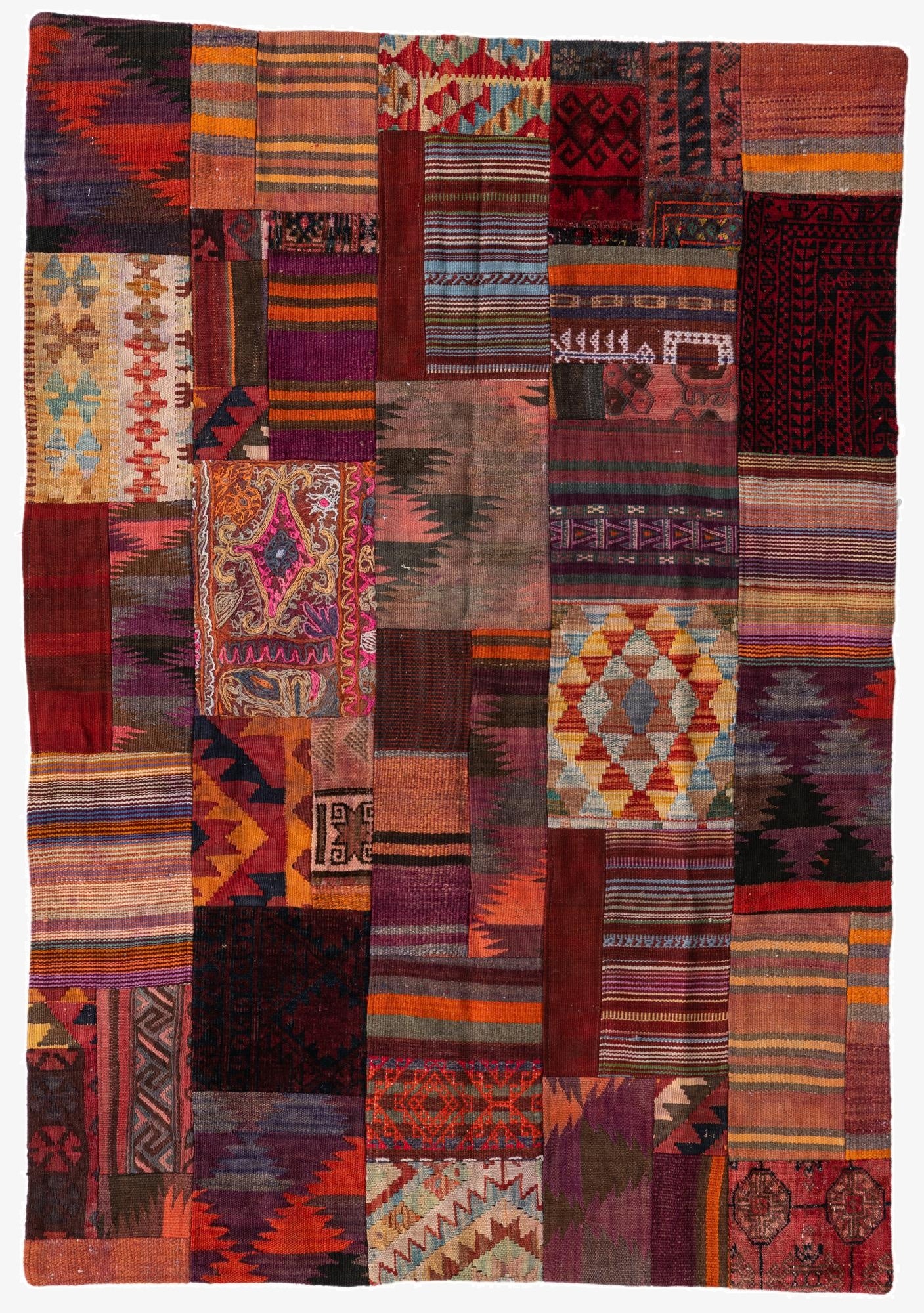  4' 1 x 5' 10  Hand Woven Kilim Patchwork Wool Rug