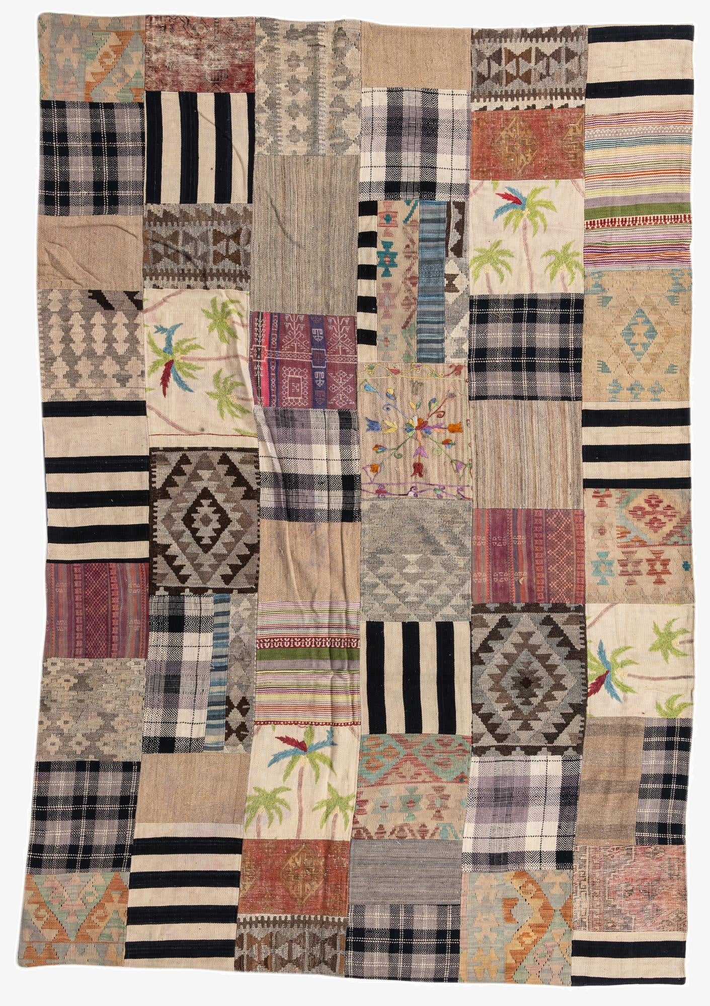  6' 8 x 9' 10  Hand Woven Kilim Patchwork Wool Rug