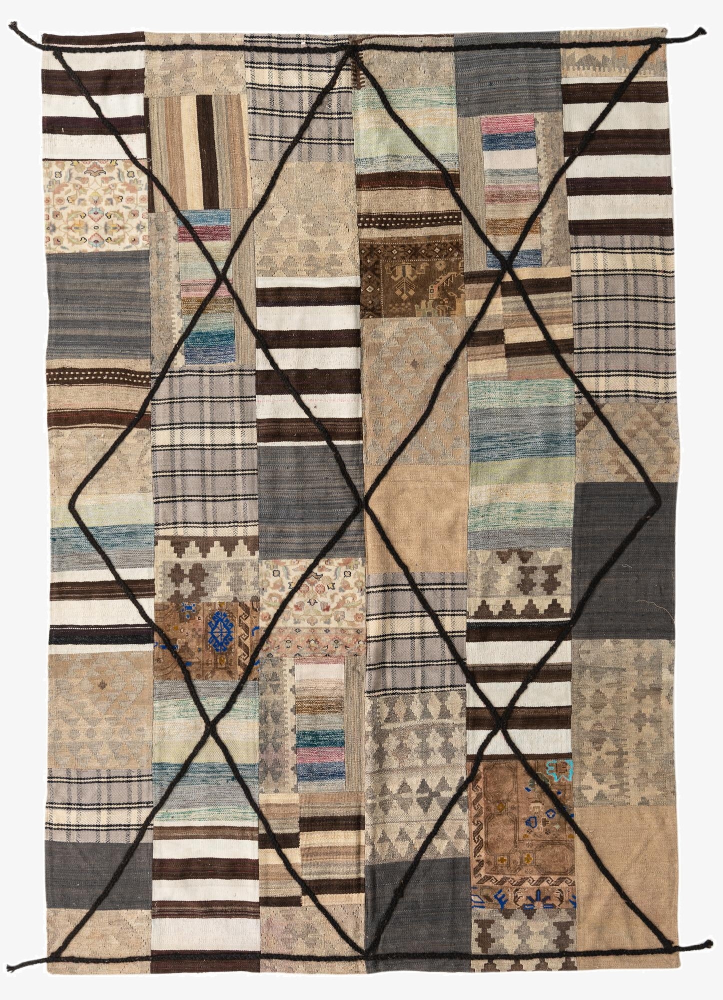  6' 6 x 9' 7  Hand Woven Kilim Patchwork Wool Rug