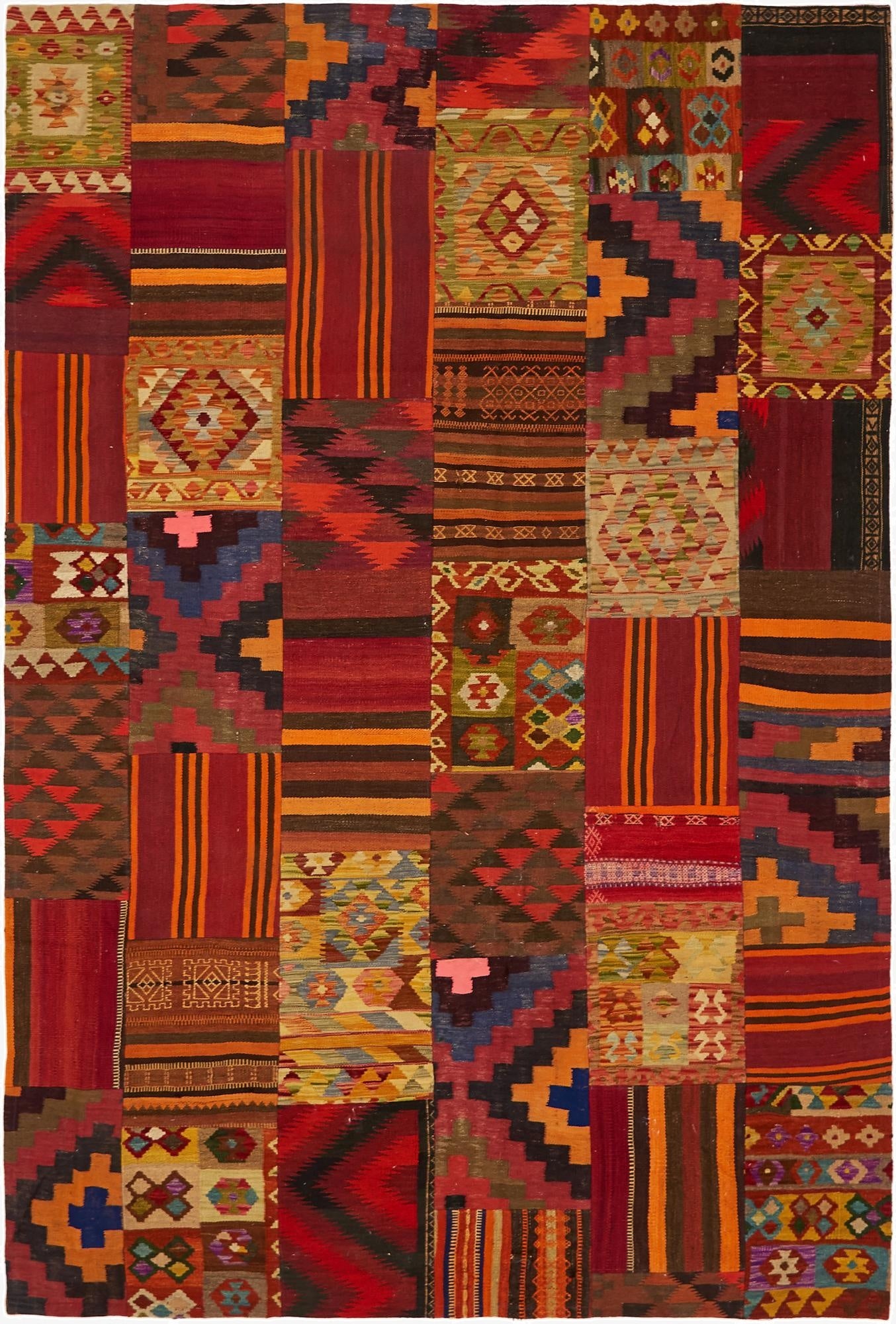  6' 7 x 9' 10  Hand Woven Kilim Patchwork Wool Rug